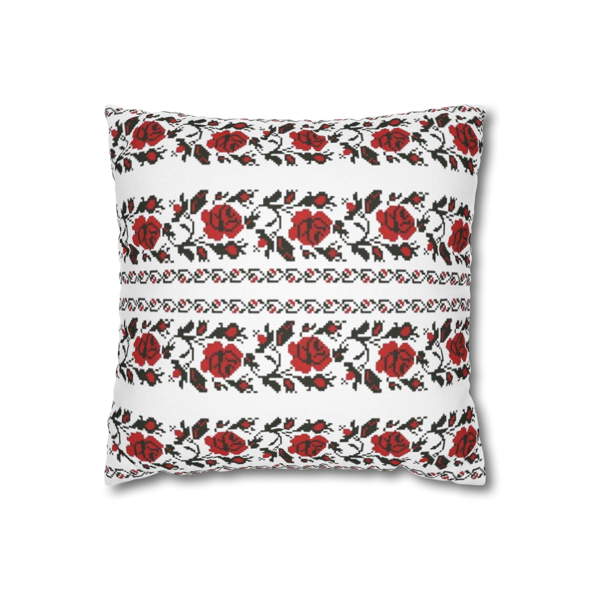 Ukrainian Red-Black Folk Pattern Pillowcase. Set 2-Pack Decorative Cushion Covers. Traditional Slavic Ornament. Boho Ethnic Home Decor Gift