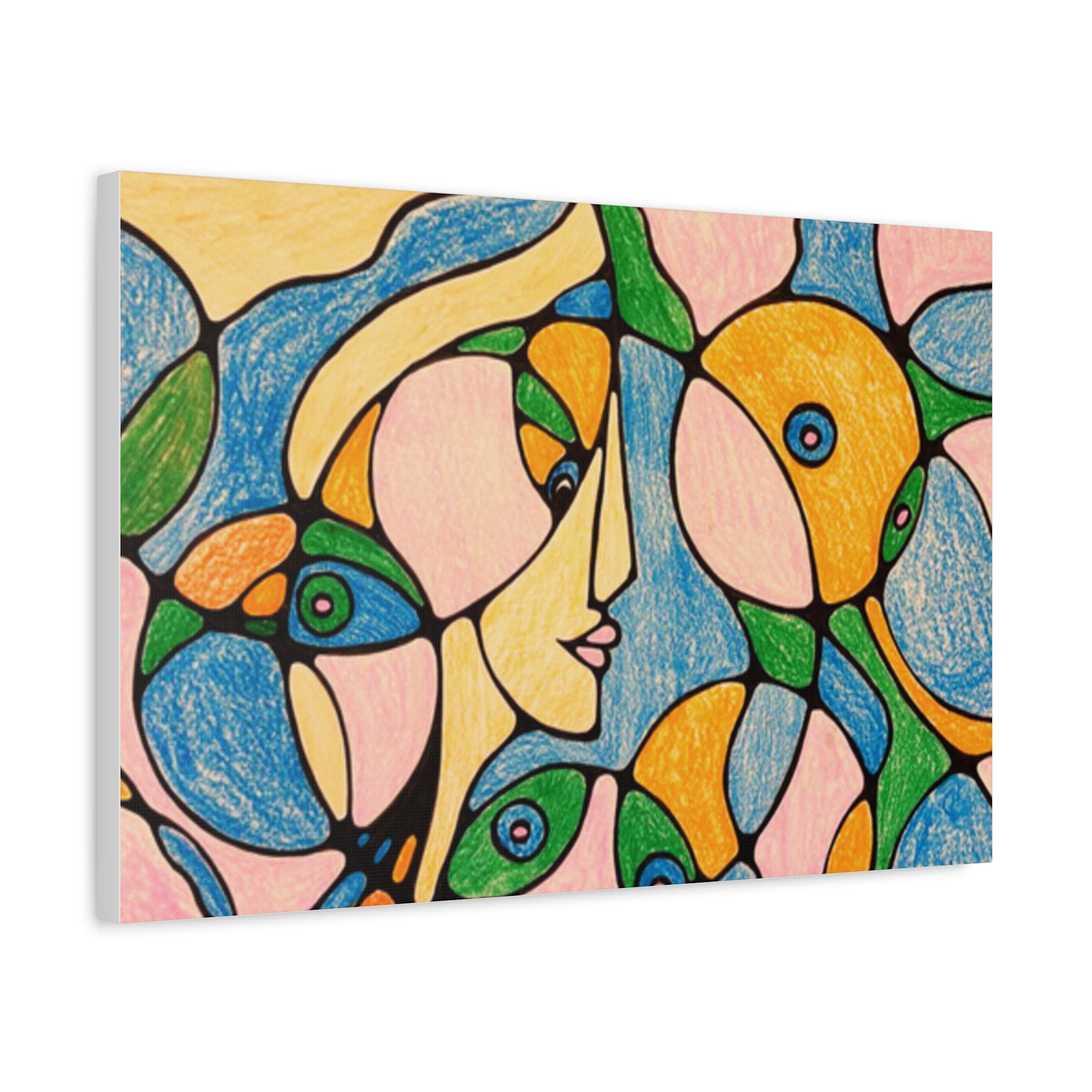 Abstract Colorful Faces Canvas Art, Vibrant Modern Wall Decor, Surreal Cubist Style Matte Print, Stretched 1.25" Ready to Hang