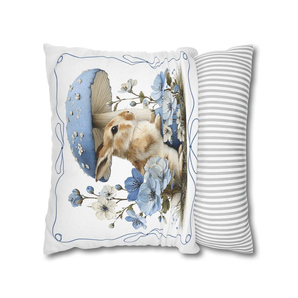 Blue Floral Bunny Collage Pillowcase | Square Decorative Pillowcase