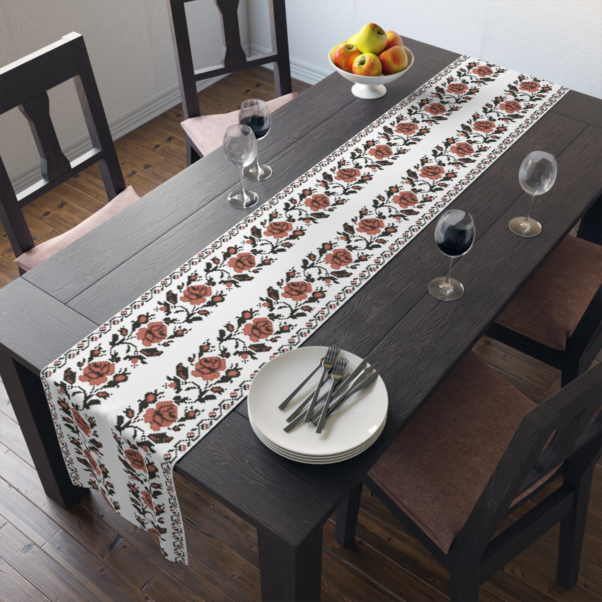 BLUESKYDEZIGN Ukrainian Traditional Table Runner - Red Black Heritage Decor
