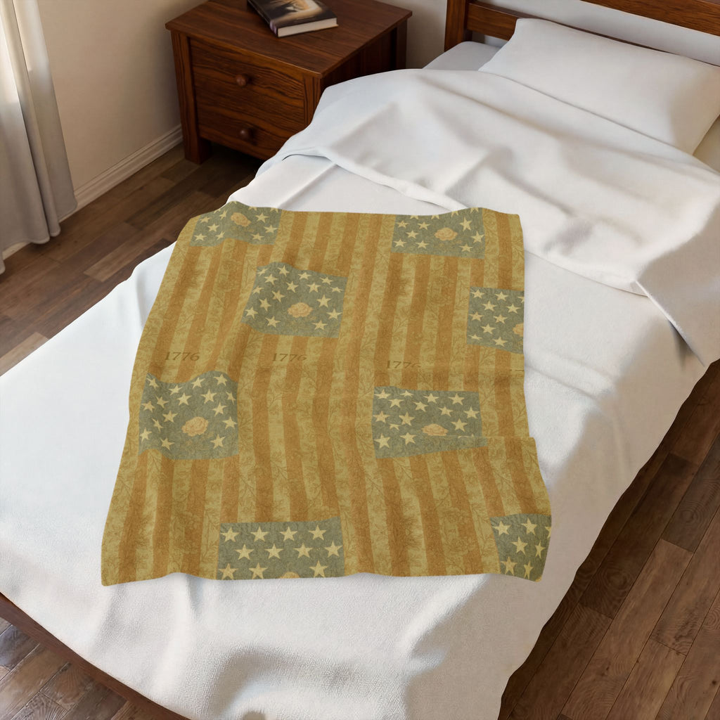 HERITAGE 1776 | 4th of July Decor Plush Blanket, USA 250th Anniversary Vintage American Flag Throw, Patriotic Farmhouse Velveteen Blanket | BLUESKYDEZIGN