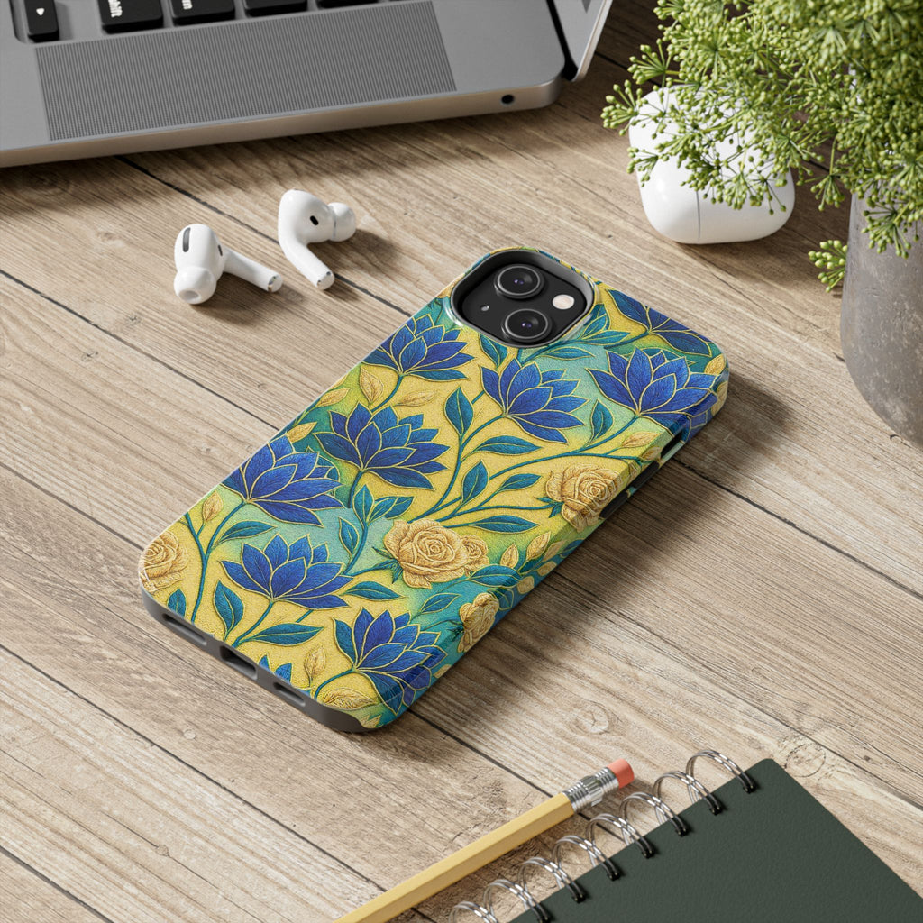 Blue Lotus Phone Case, Yellow Floral iPhone Cover, Tough Flower Phone Case, Ukrainian Bloom Phone Shell, Botanical Protective Case, Samsung Galaxy Flower Case