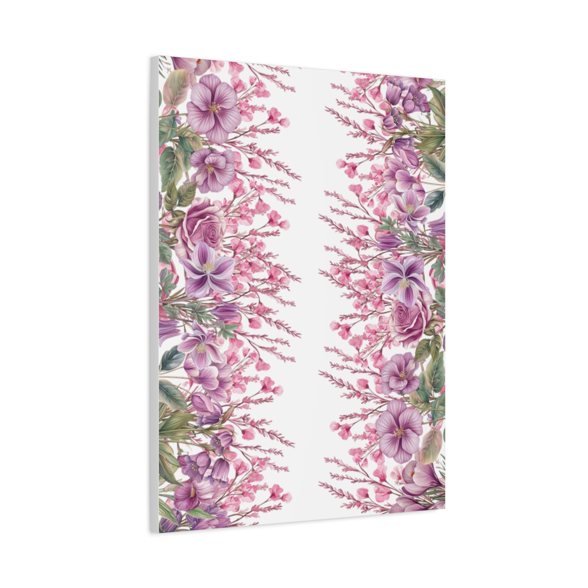 Floral Matte Canvas Wall Art, Pink Purple Botanical Print, Modern Symmetrical Flower Design, Stretched 1.25" Canvas Home Decor