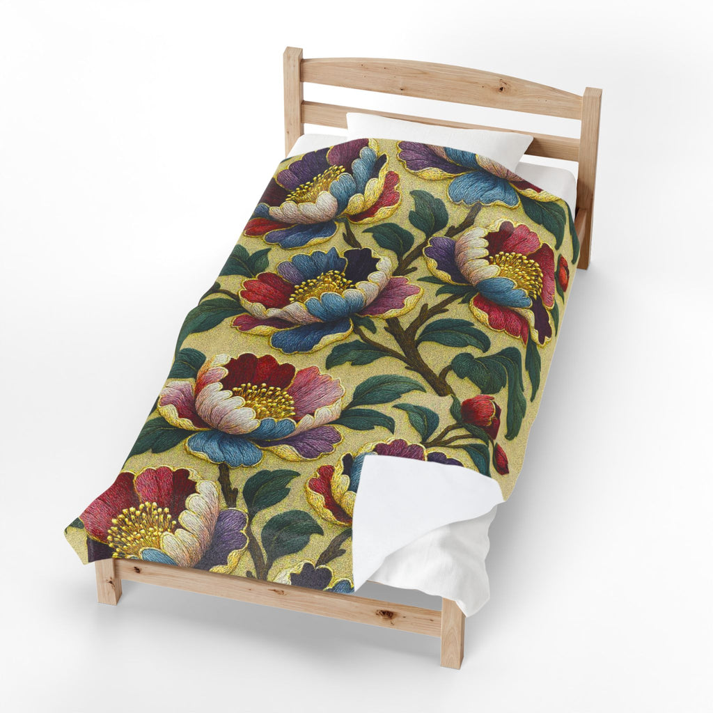 Petrykivka Bloom Blanket | Ukrainian Folk Art Floral Velveteen Throw