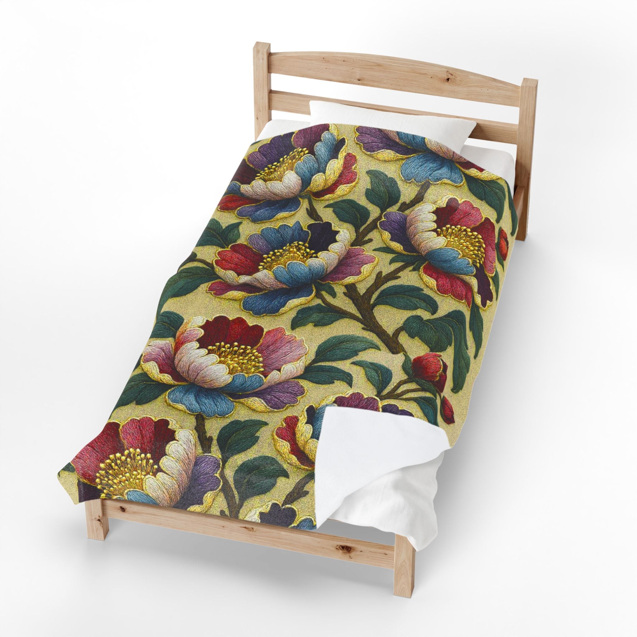 Petrykivka Bloom Blanket | Ukrainian Folk Art Floral Velveteen Throw