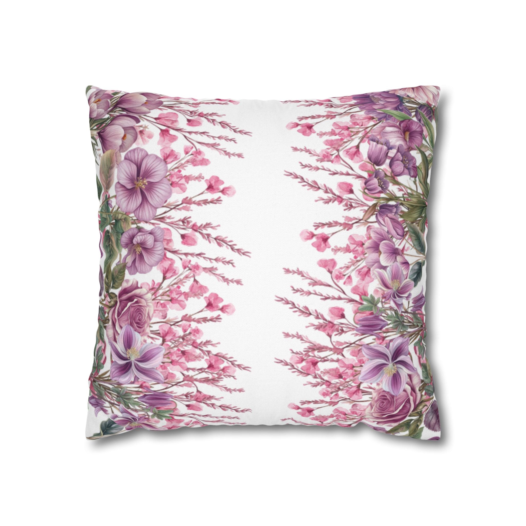 Spring Floral Pillowcase 1piece, Polyester Cushion Cover, Pink  Purple Flowers, Spring Home Decor