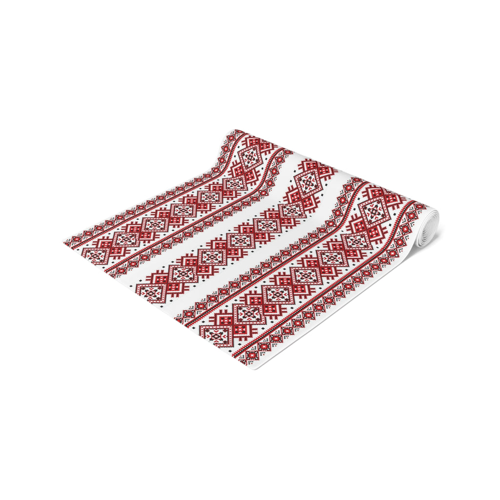 BLUESKYDEZIGN Ukrainian Folk Art Table Runner - Red Black Embroidery Pattern