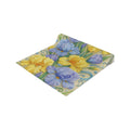BLUESKYDEZIGN | Yellow and Lavender Iris Floral Table Runner | Spring Dining Decor | Modern Farmhouse | Cotton or Polyester Gift