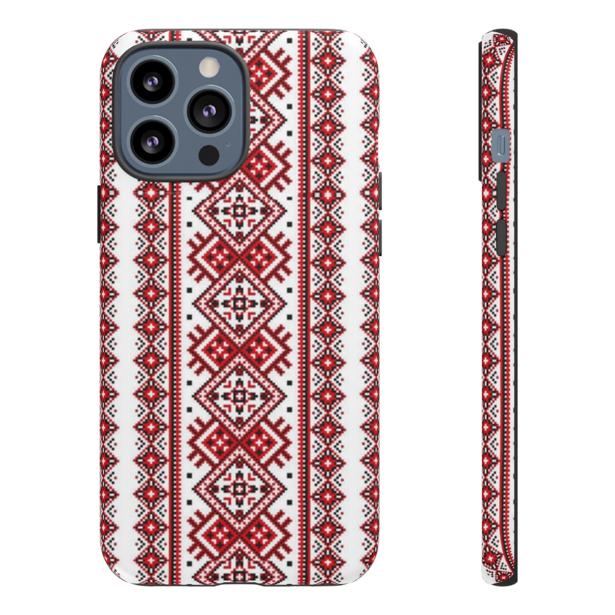 Ukrainian Embroidery iPhone Case  Red Black Traditional Pattern Protective Phone Cover, Gift idea