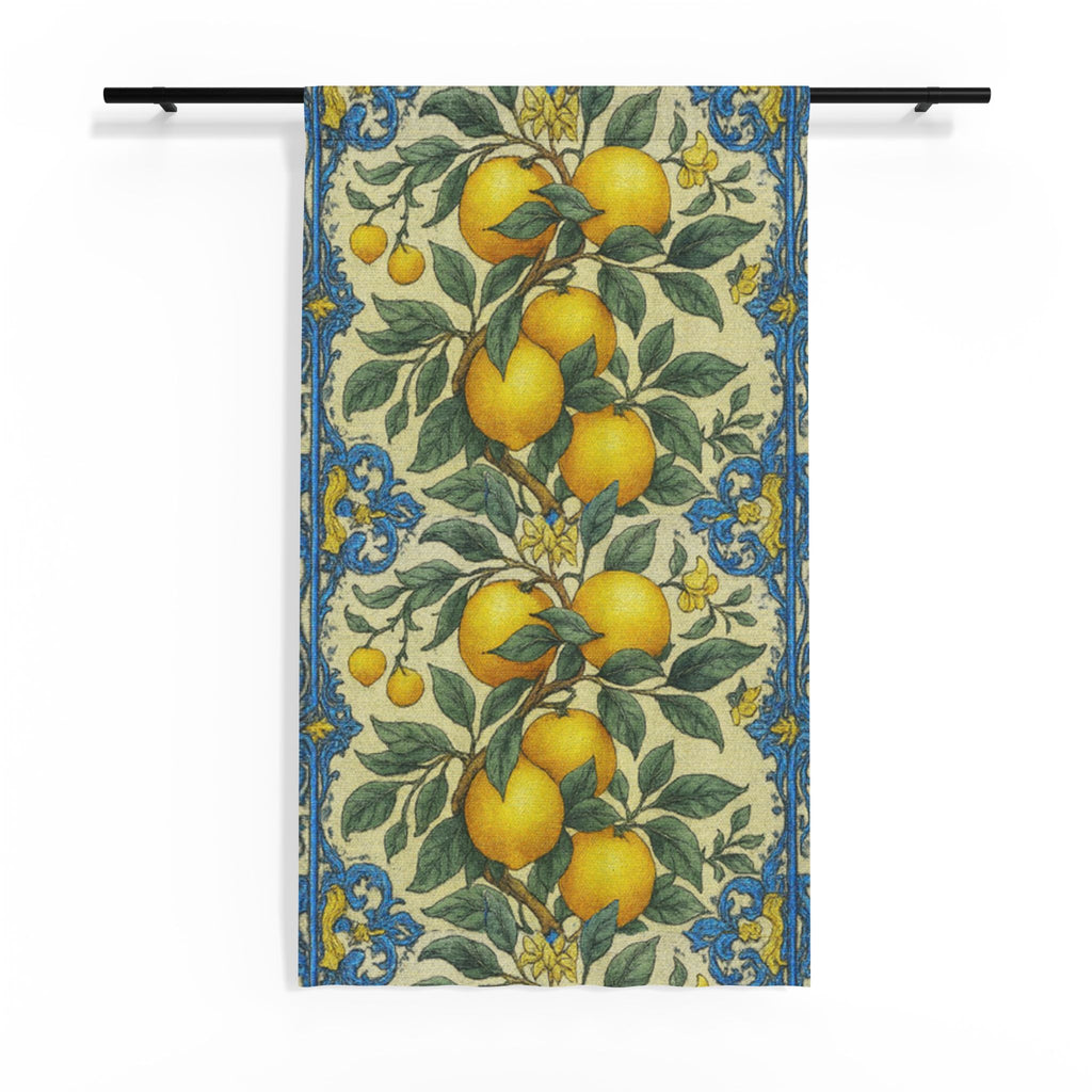 Citrus Riviera Lemon & Orange Sheer Curtain Panel – Mediterranean Botanical Window Drape 50”×84”