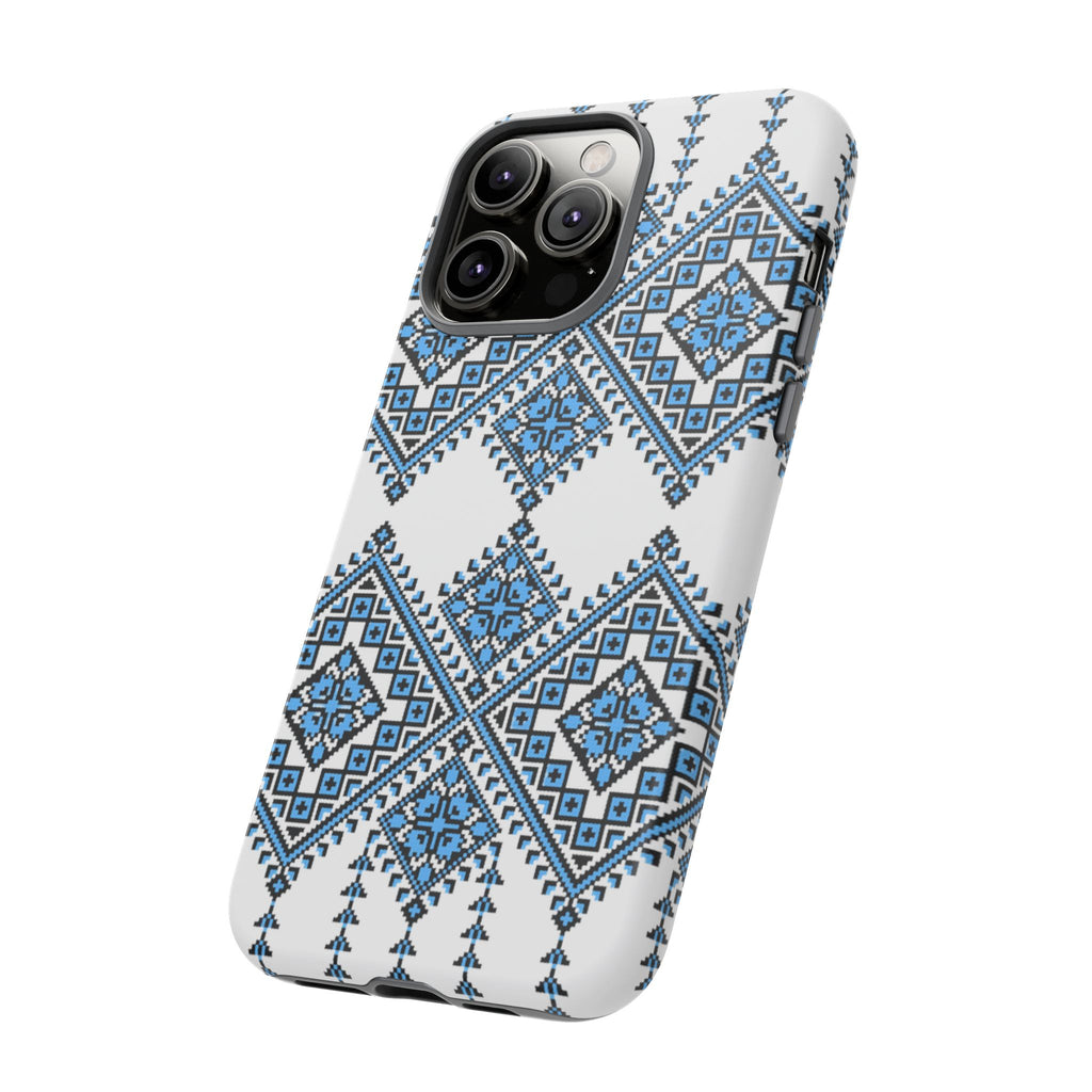 Blue Ukrainian traditional  Geometric Folk Pattern phone case, Tough Cases