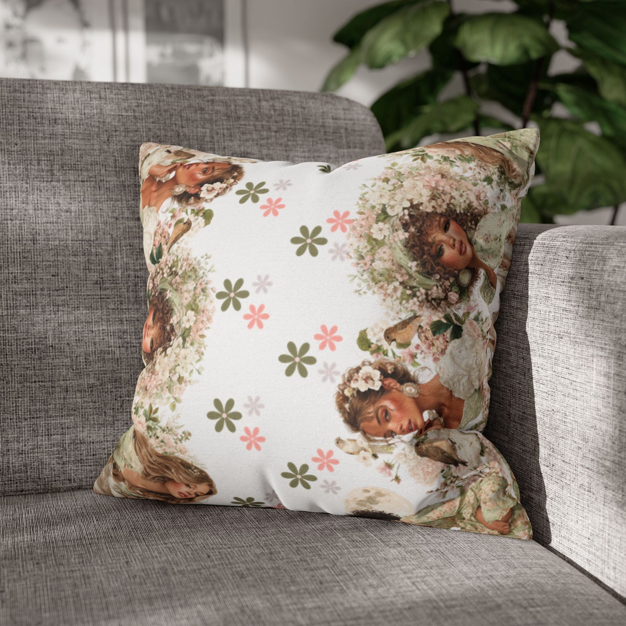 Afrocentric Floral Pillowcase 1piece, Artistic Women Illustration Cushion Covers, 4 Sizes, Modern Boho Throw Pillow Case, Art Decor