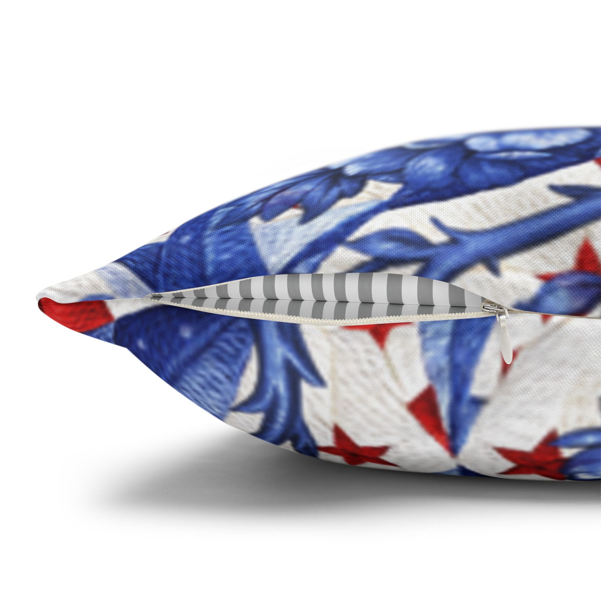 America 250th Anniversary Pillowcase - Patriotic Blue & Red Kaleidoscope Toile Floral Throw Pillow Cover