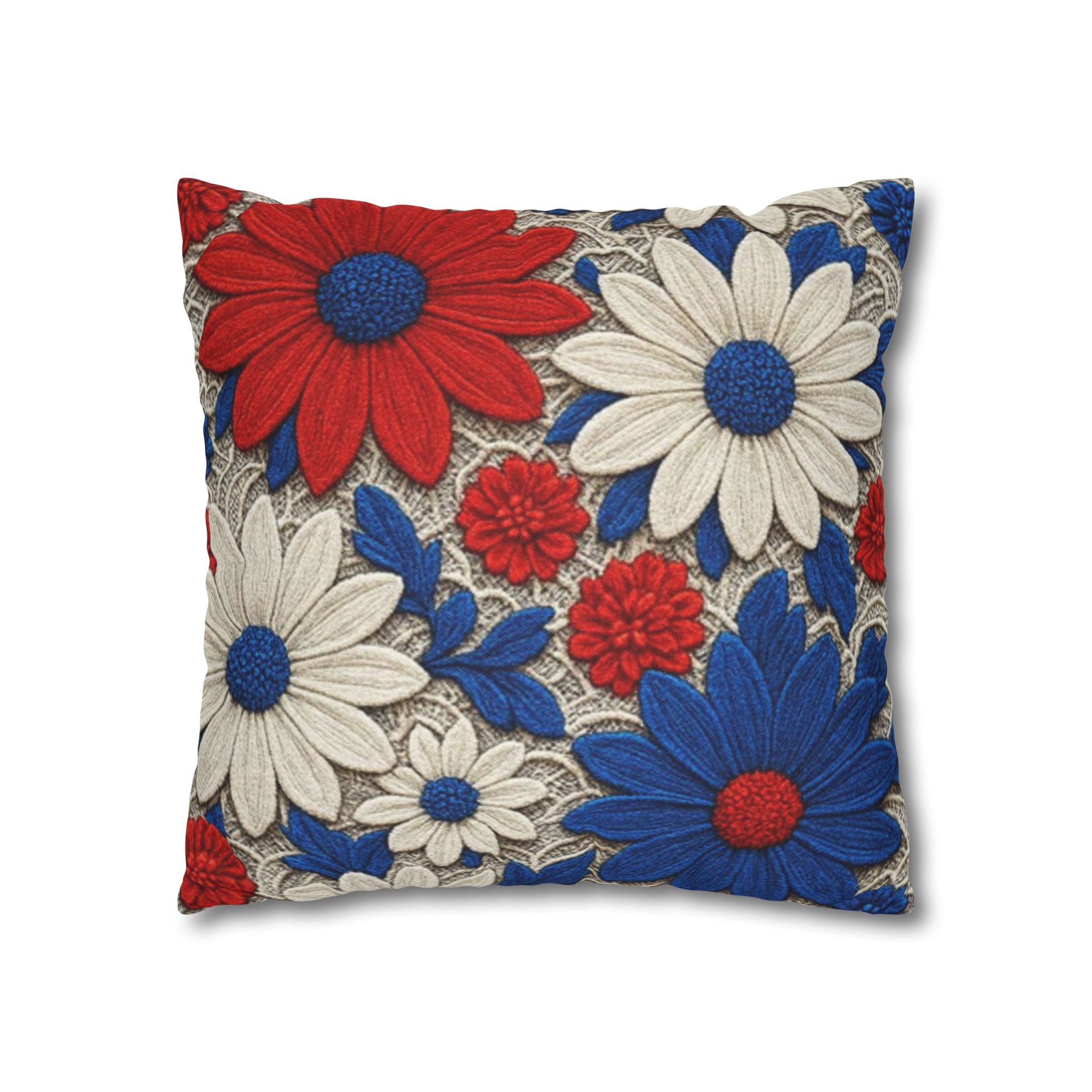 Red White Blue Daisy Pillowcase — Patriotic Floral Decorative Pillow Cover | BLUESKYDEZIGN