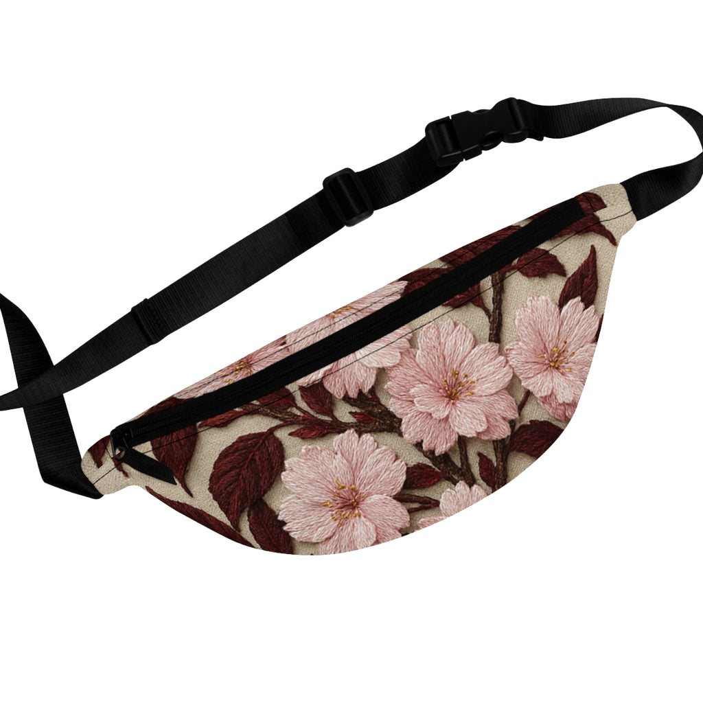 Sakura Noir Fanny Pack - Vintage Pink Cherry Blossom Waist Bag, Botanical Crossbody Purse, Gift for Her