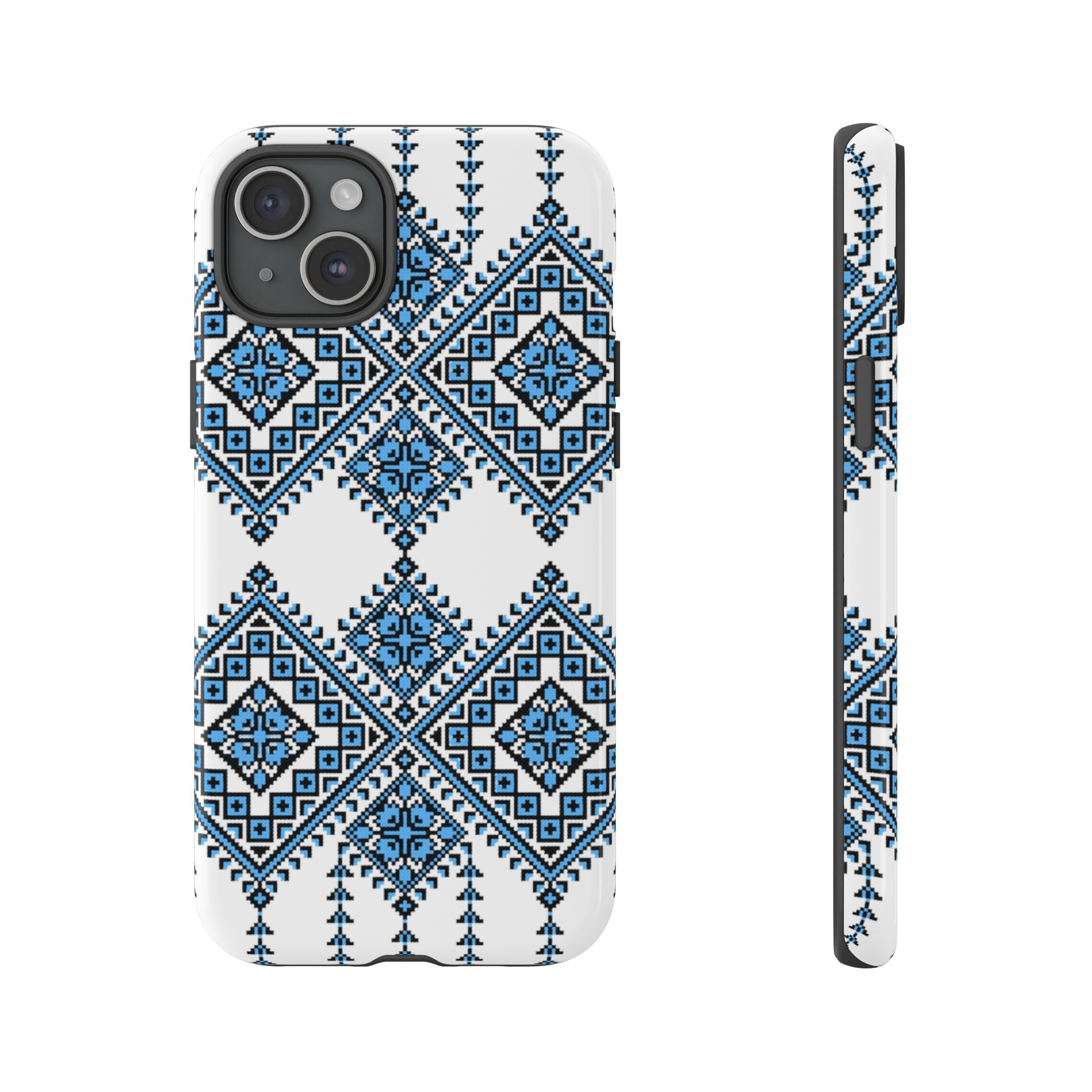 Blue Ukrainian traditional  Geometric Folk Pattern phone case, Tough Cases