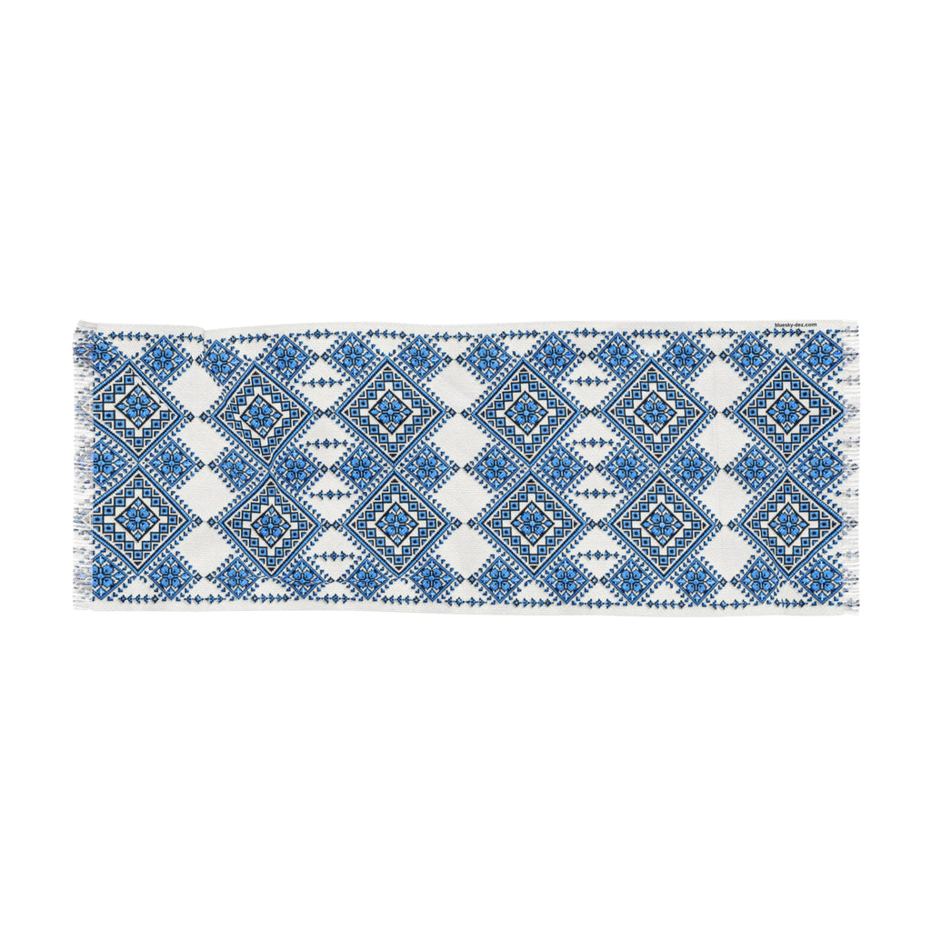 Blue Geometric Diamond Scarf — Lightweight Boho Wrap | BLUESKYDEZIGN