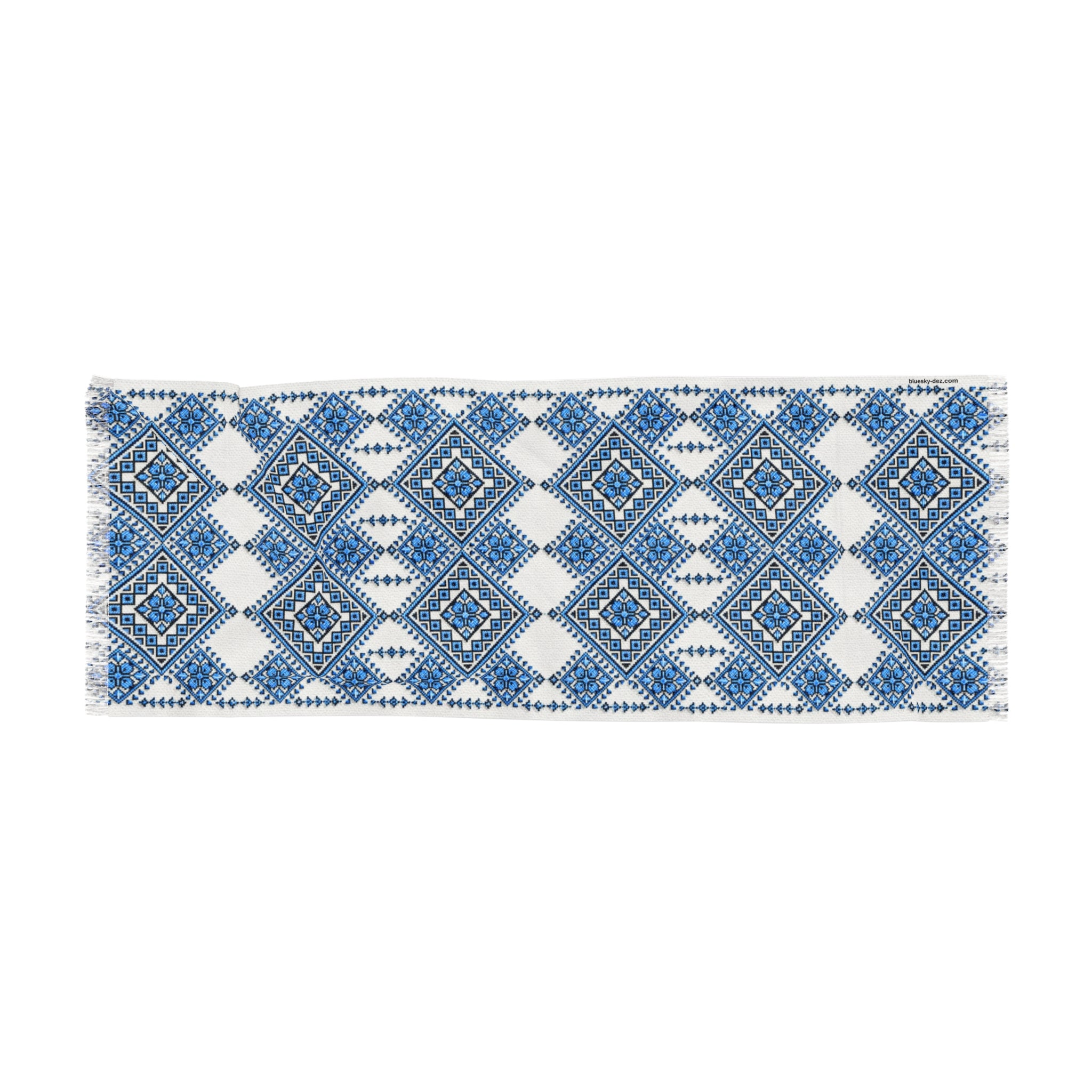 Blue Geometric Diamond Scarf — Lightweight Boho Wrap | BLUESKYDEZIGN