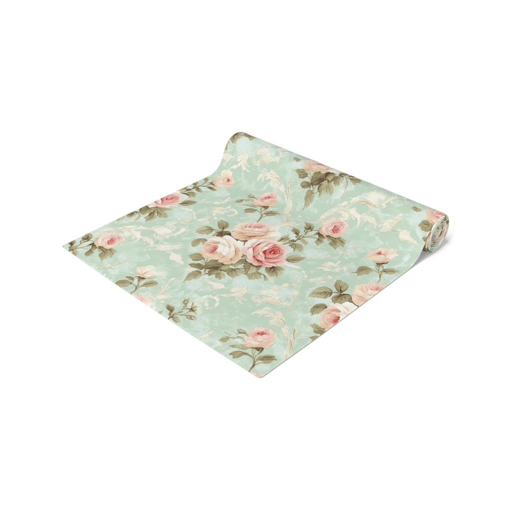 Vintage Pink Rose Pattern Table Runner | Floral Table Runner