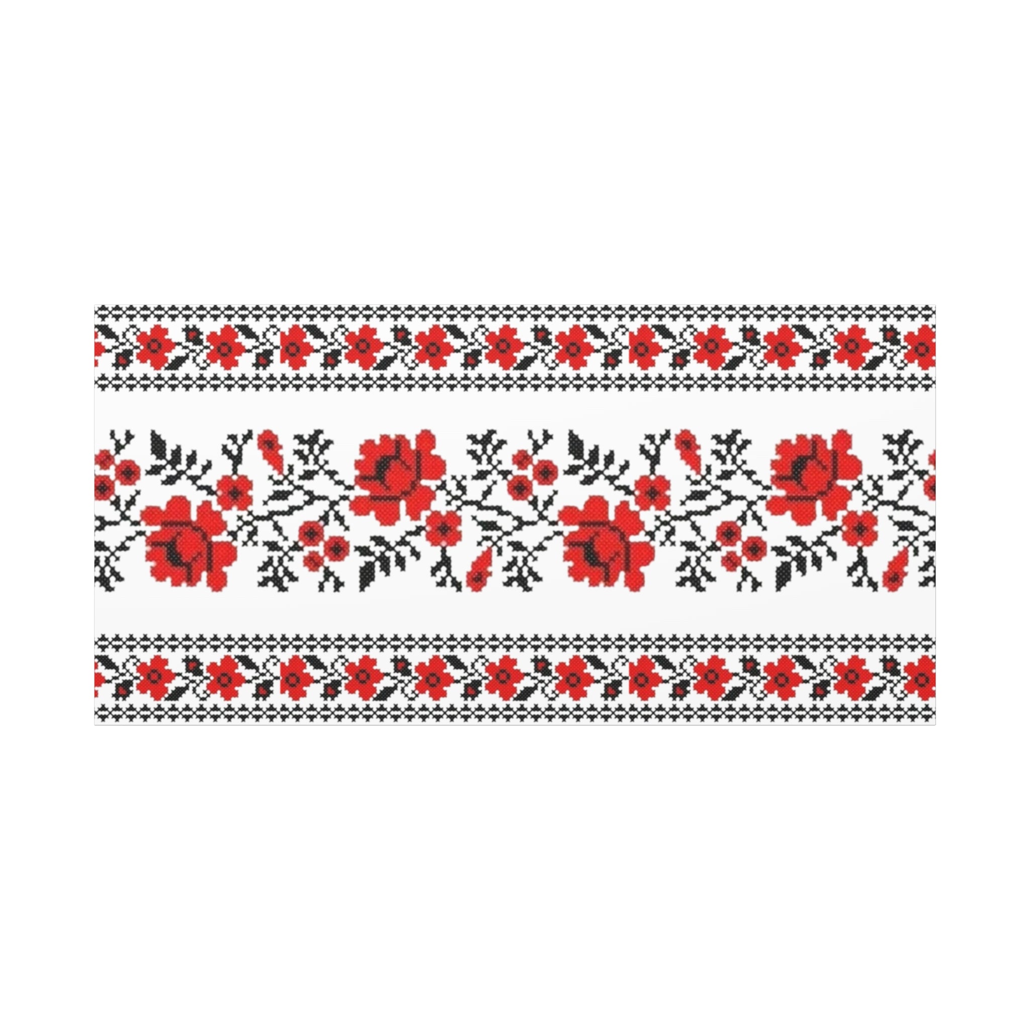 Ukrainian Embroidery Wall Art, Red Black Folk Floral Pattern, Traditional Slavic Home Decor Canvas for Living Room or Entryway, Matte Print, Stretched 1.25" Ready to Hang