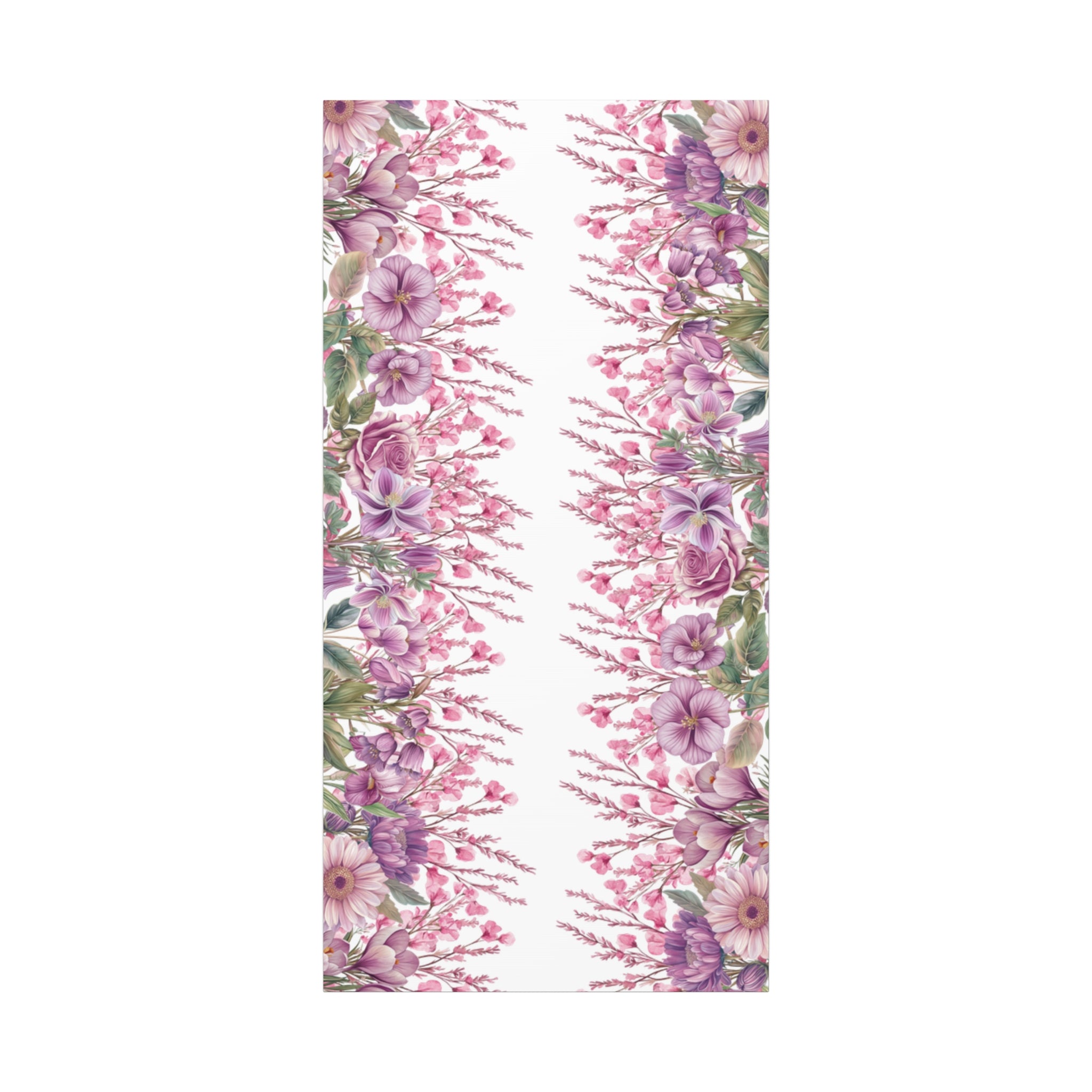 Floral Matte Canvas Wall Art, Pink Purple Botanical Print, Modern Symmetrical Flower Design, Stretched 1.25" Canvas Home Decor