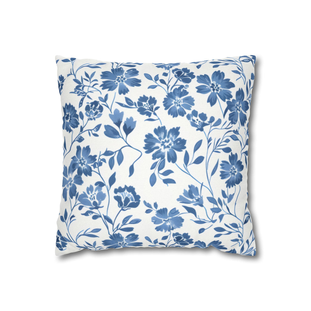 Light Blue Floral Pillowcase Spun Polyester Square Pillowcase | Blue Flower Pillow Cover