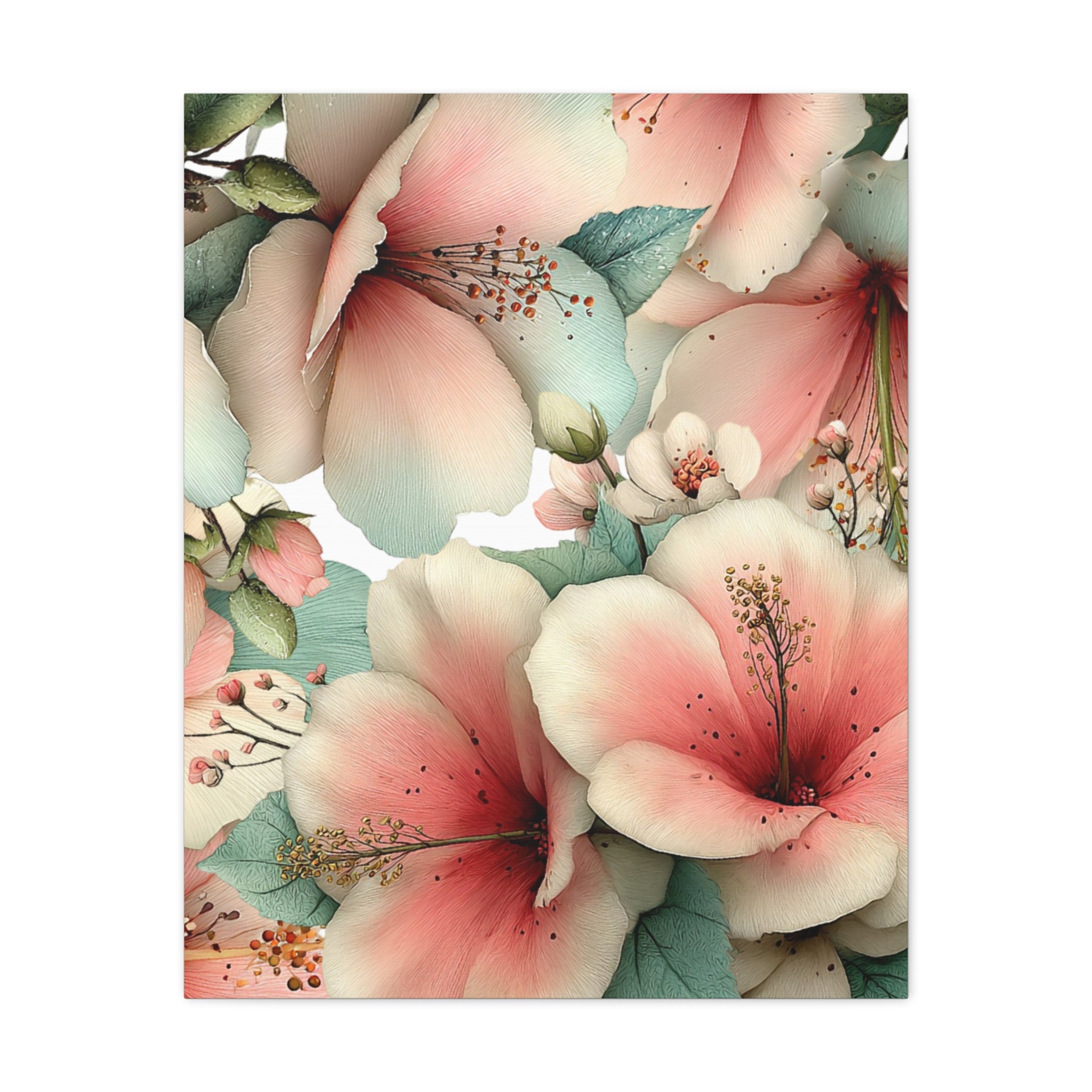 Pastel Floral Matte Canvas Wall Art, Soft Botanical Print, Modern Home Decor, Watercolor Flower Artwork, Stretched 1.25" Canvas