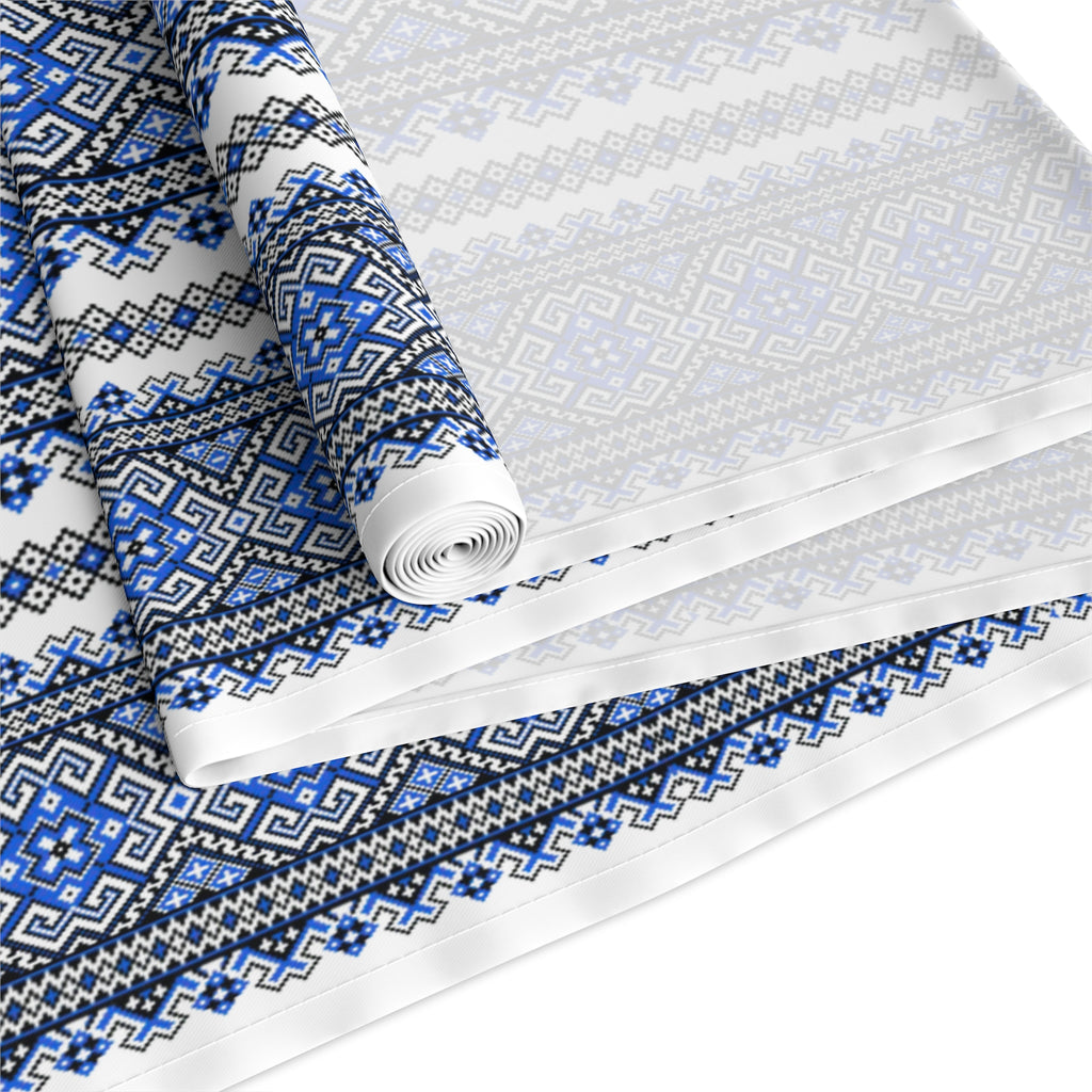 Stasia Blue Table Runner | Ukrainian Folk Embroidery | Indigo Geometric Dining Linen