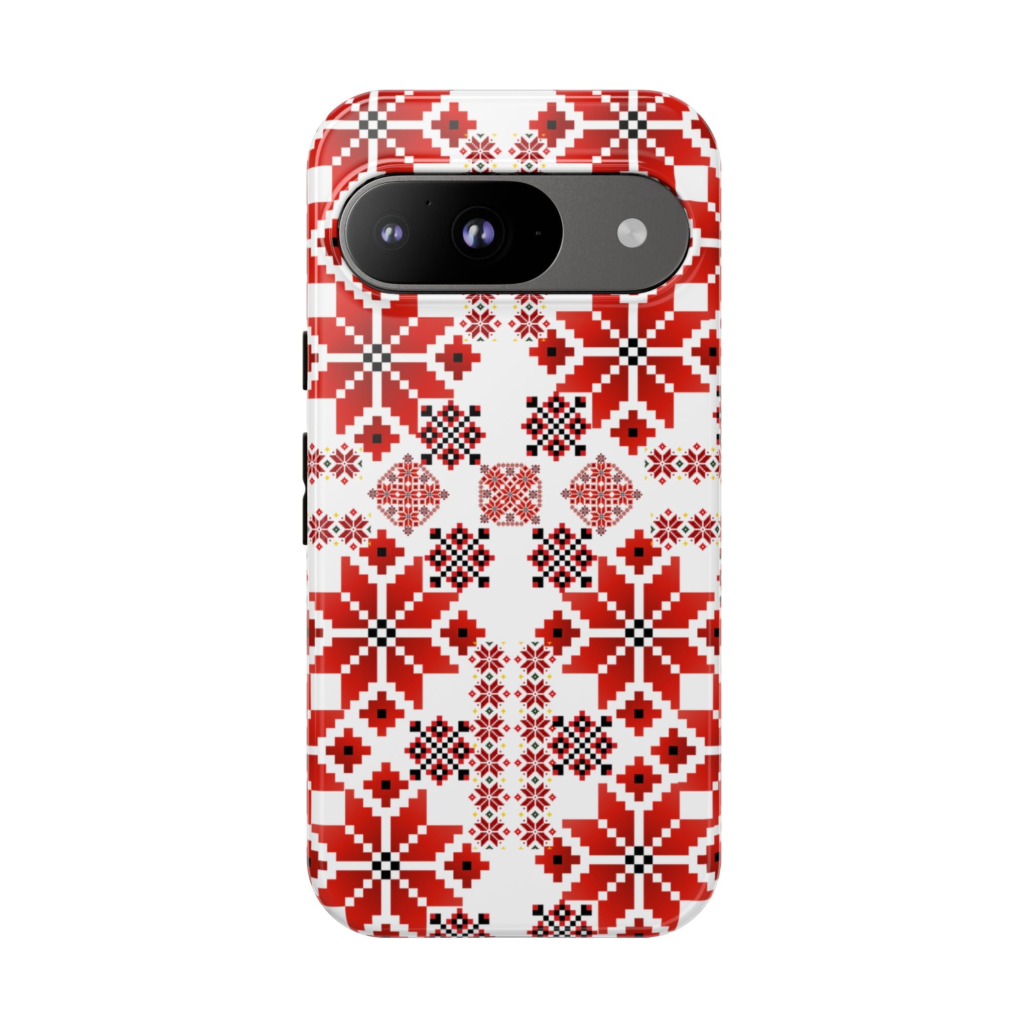 Ukrainian Embroidery Phone Case • Red Black Folk Pattern • Protective Slavic Geometric Cover for iPhone & Samsung