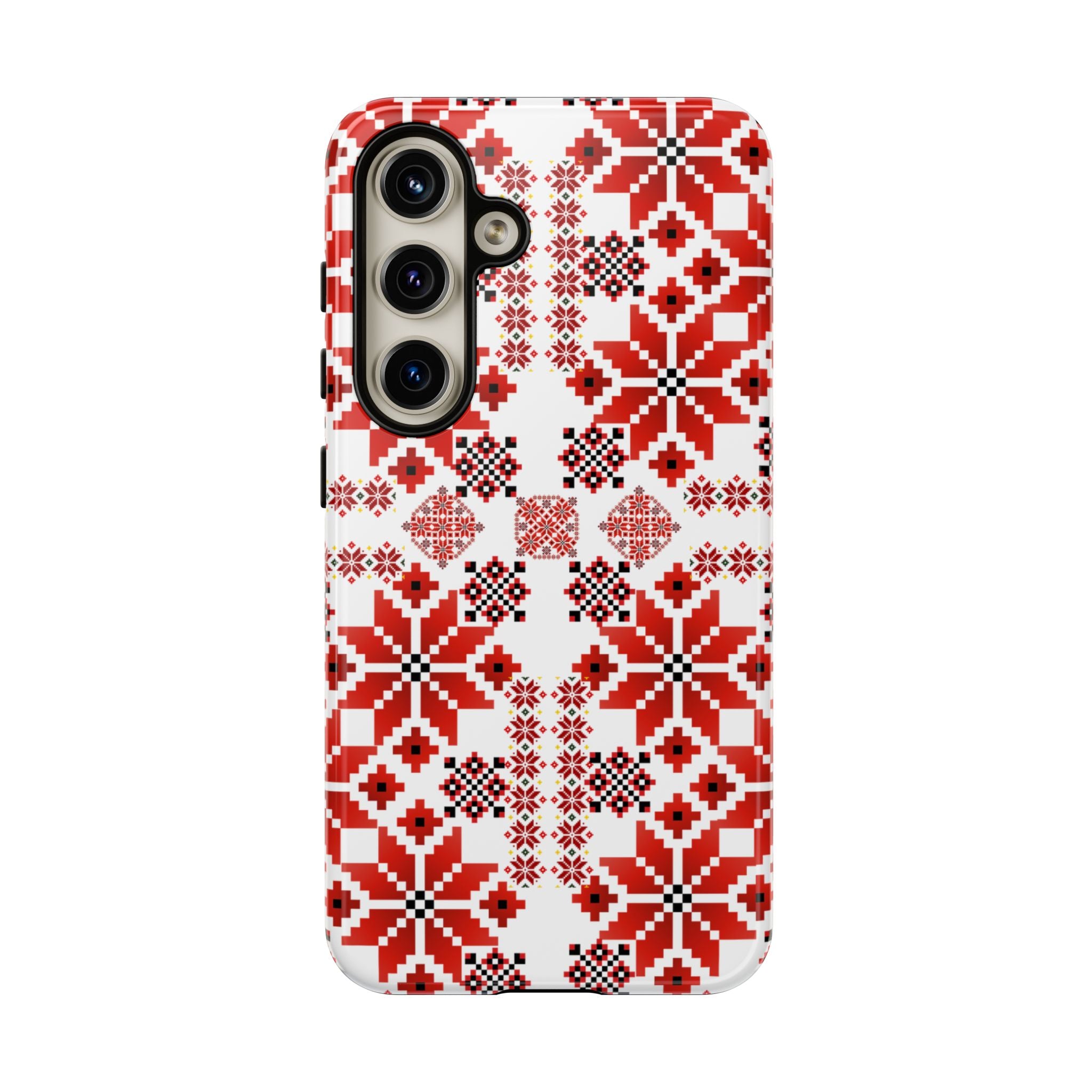 Ukrainian Embroidery Phone Case • Red Black Folk Pattern • Protective Slavic Geometric Cover for iPhone & Samsung