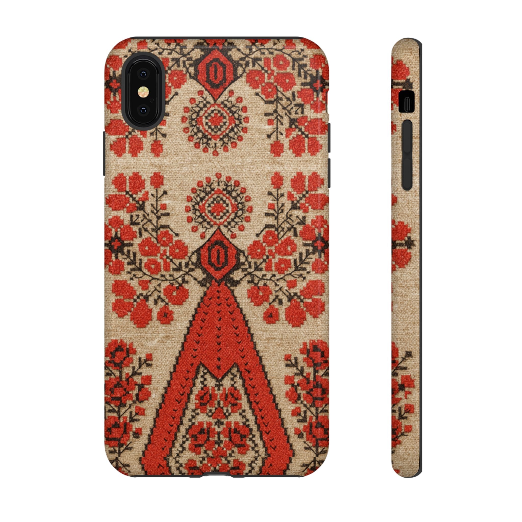 Ukrainian Embroidery Phone Case • Red Black Folk Pattern • Protective Cover with Traditional Berehynia Floral Motifs