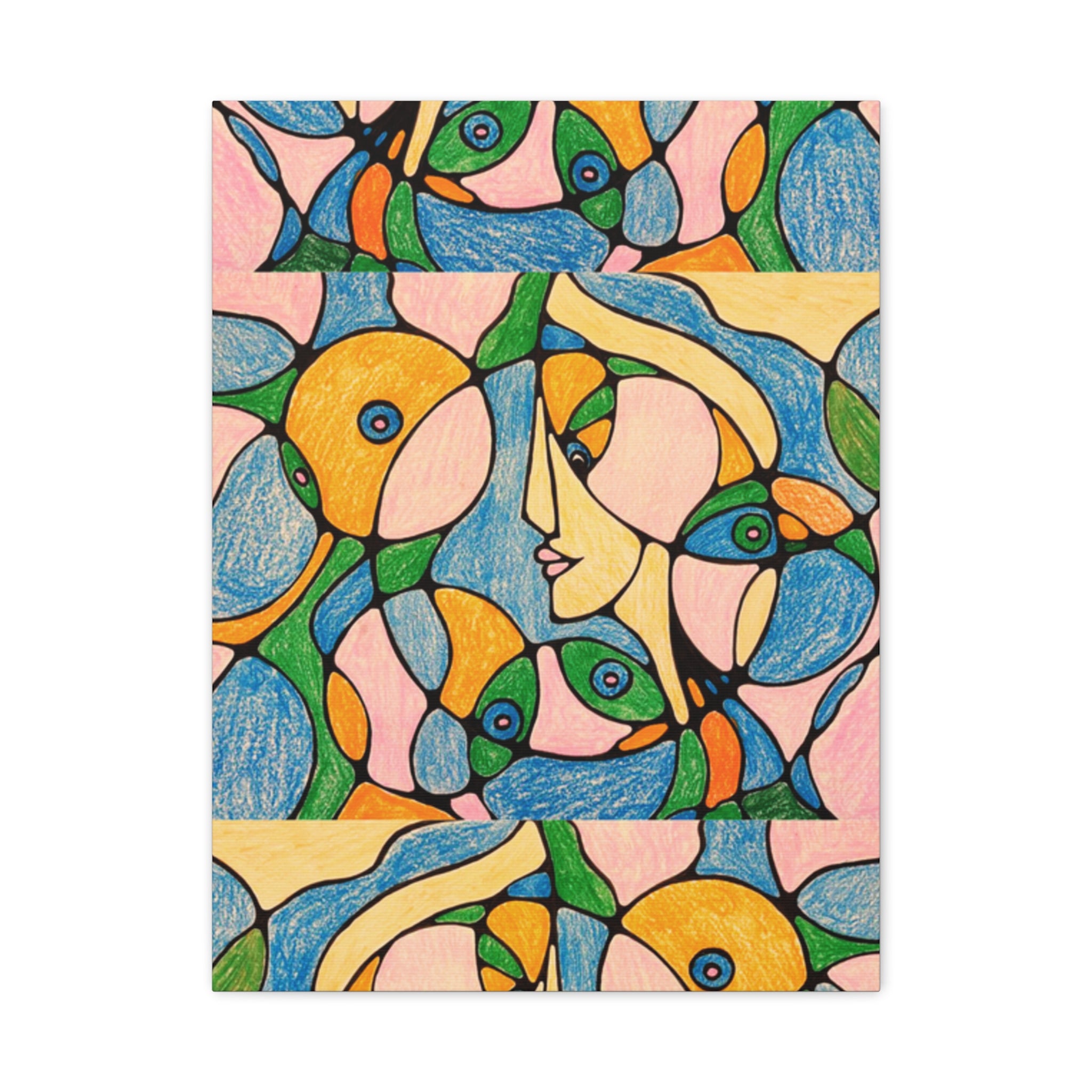 Abstract Colorful Faces Canvas Art, Vibrant Modern Wall Decor, Surreal Cubist Style Matte Print, Stretched 1.25" Ready to Hang