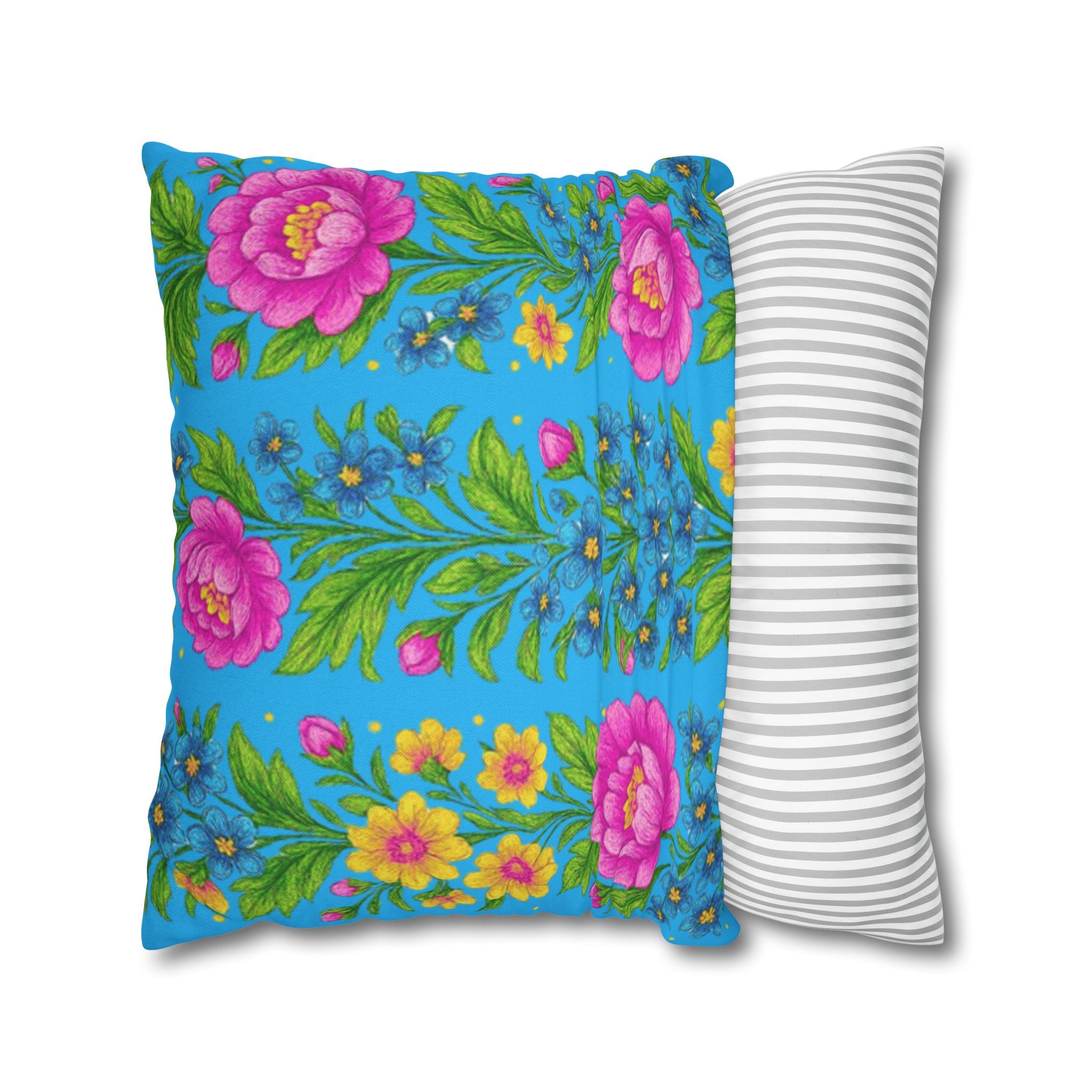 Pastel Floral Pillow Cover – Soft Pink & Peach Blooms | BLUESKYDEZIGN