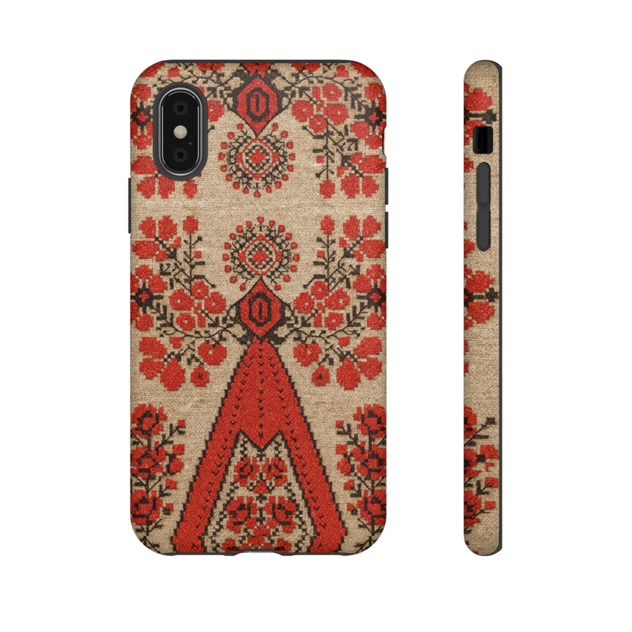 Ukrainian Embroidery Phone Case • Red Black Folk Pattern • Protective Cover with Traditional Berehynia Floral Motifs