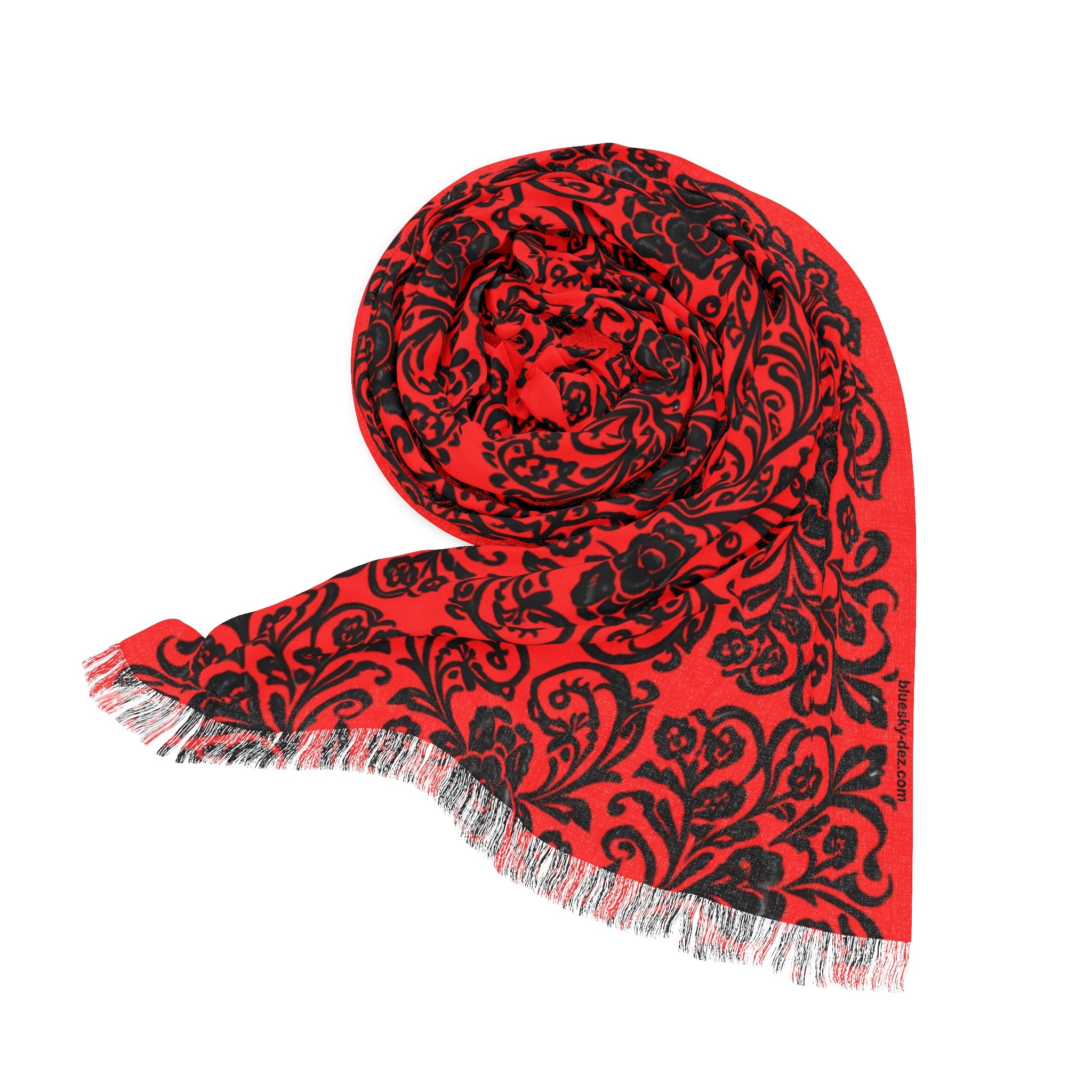Red Damask Scarf – Victorian Lightweight Wrap for Women | BLUESKYDEZIGN