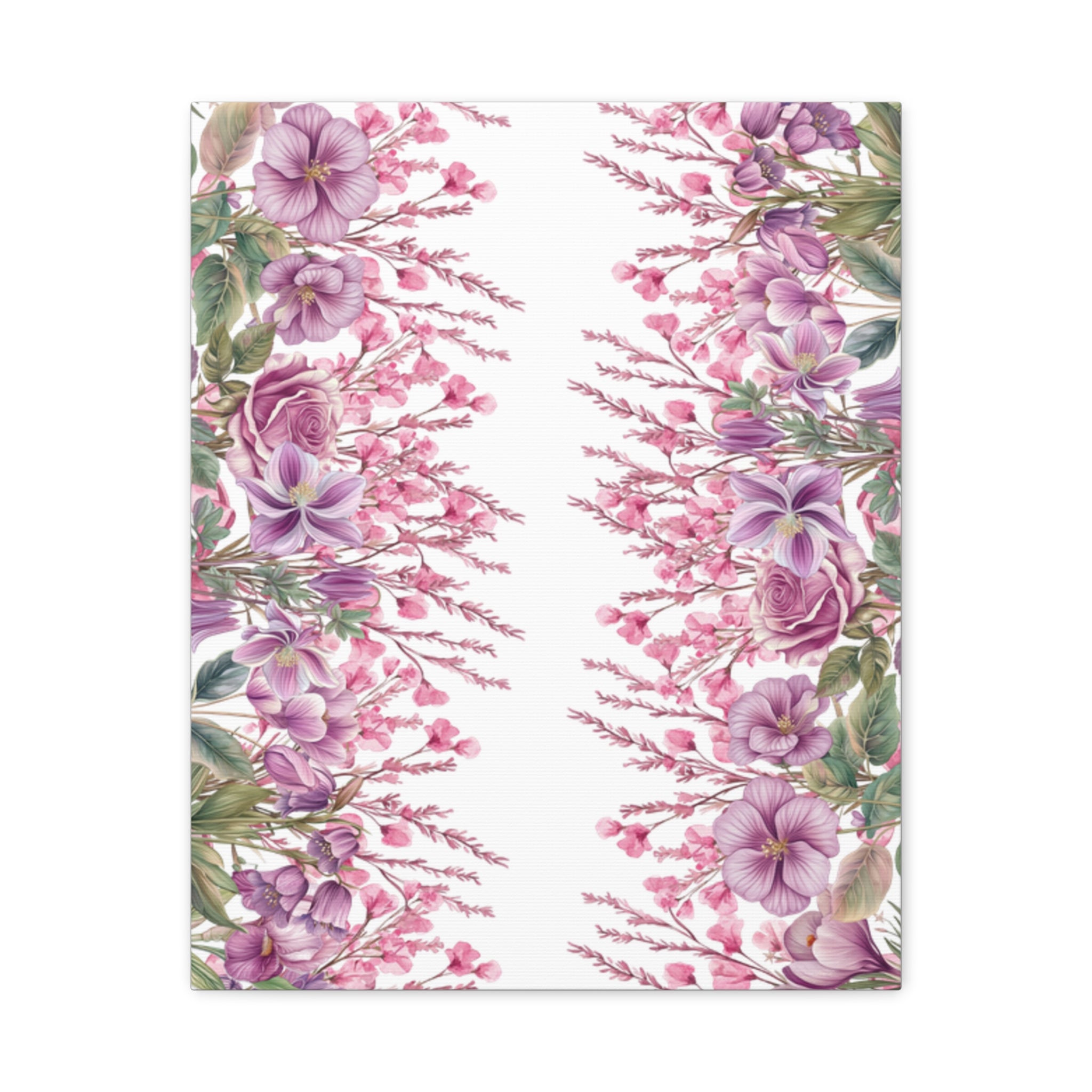 Floral Matte Canvas Wall Art, Pink Purple Botanical Print, Modern Symmetrical Flower Design, Stretched 1.25" Canvas Home Decor