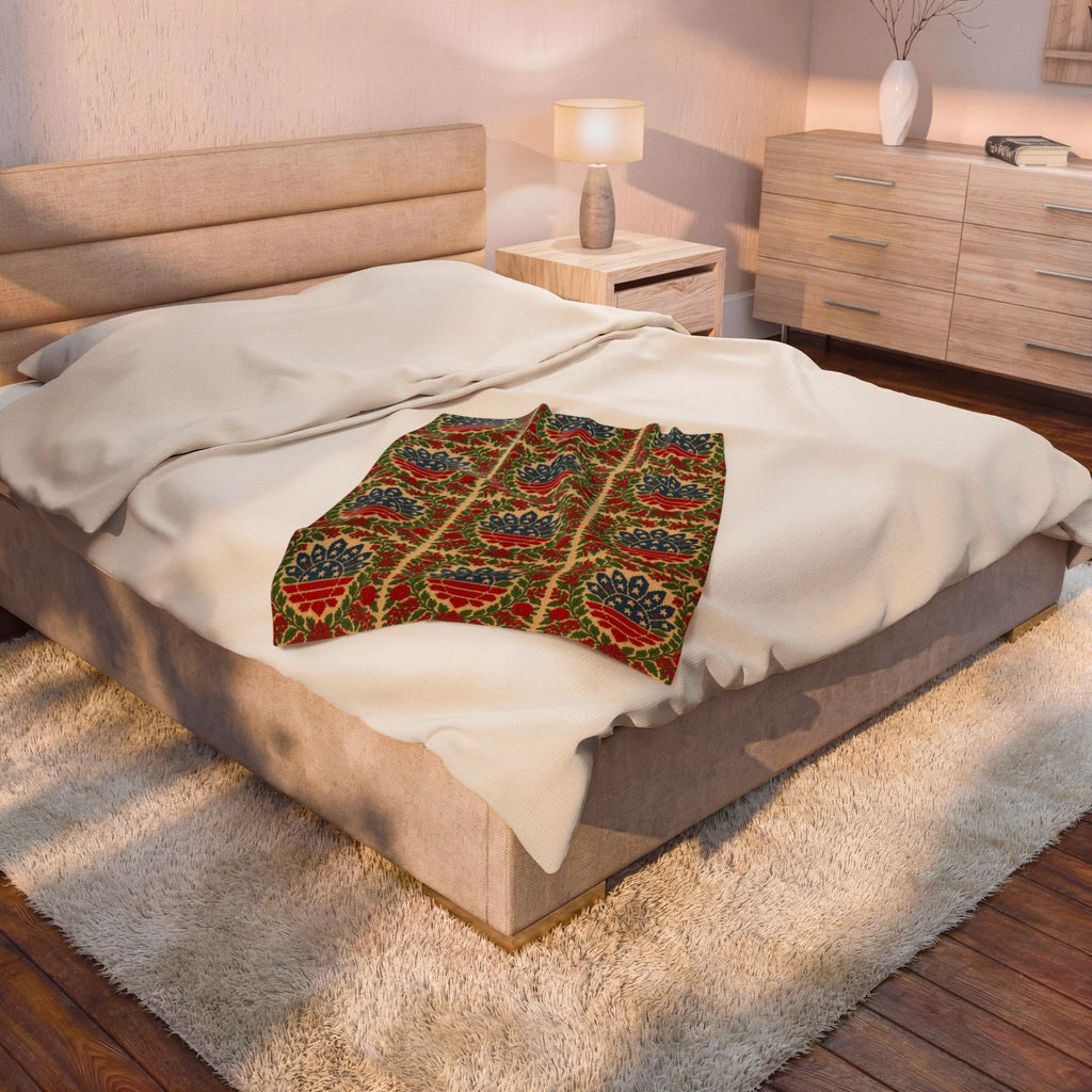 America 250 Velveteen Plush Blanket | Patriotic Folk Floral Throw | 1776–2026 Anniversary Gift