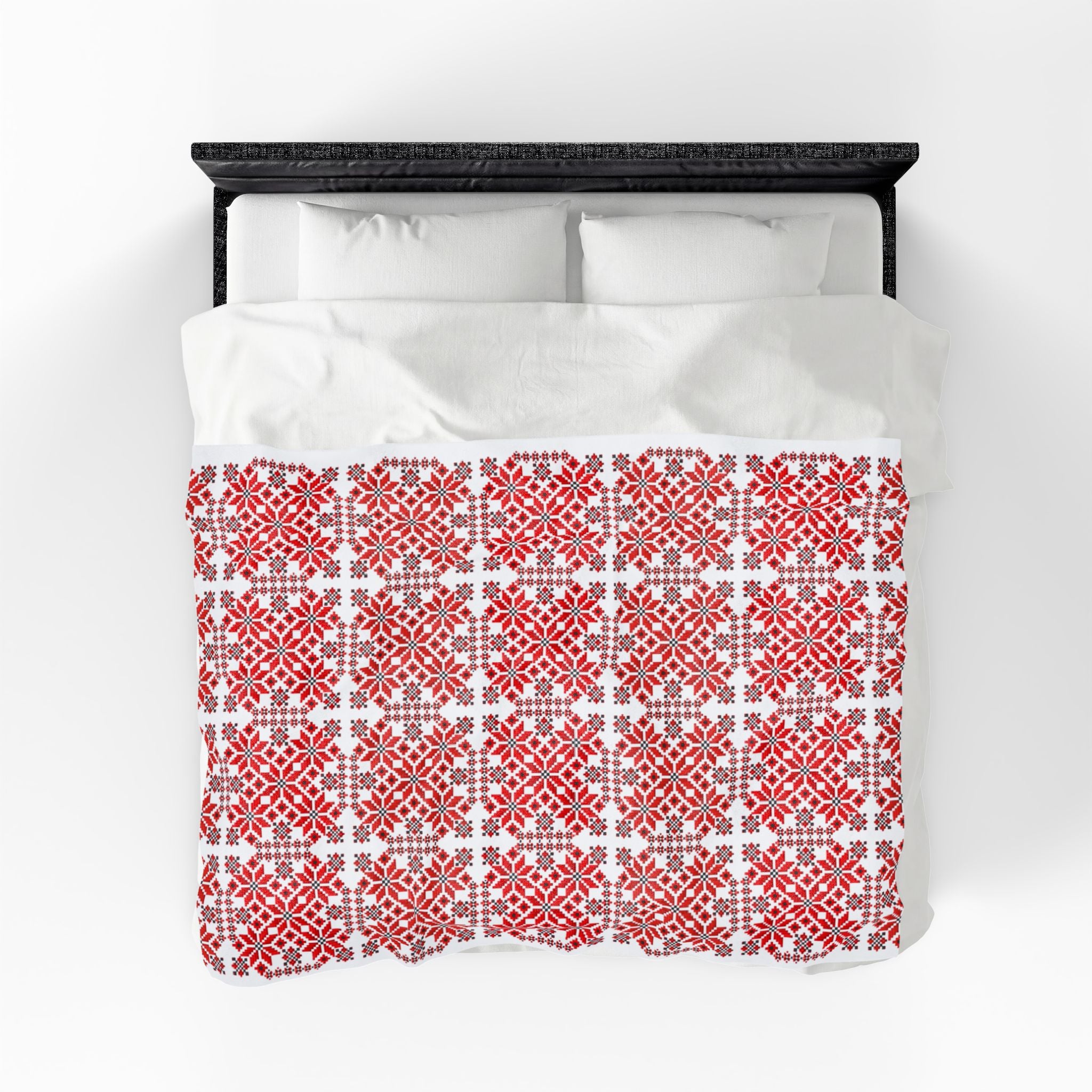 Red Nordic Snowflake Velveteen Plush Blanket — Cozy Holiday Throw