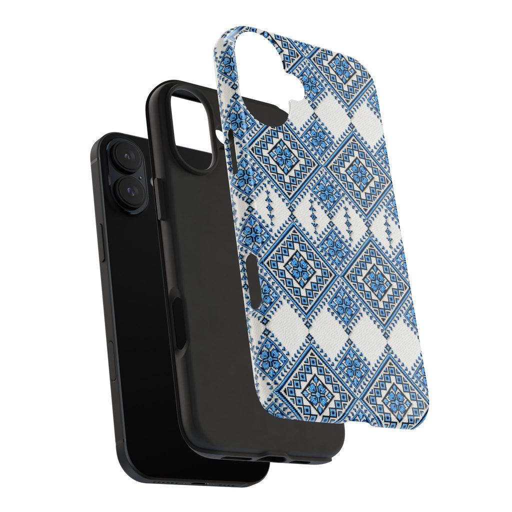BLUESKYDEZIGN | Blue Sky Folk Art Phone Case | Ukrainian Heritage Geometric Embroidery iPhone Cover | Artist-Designed