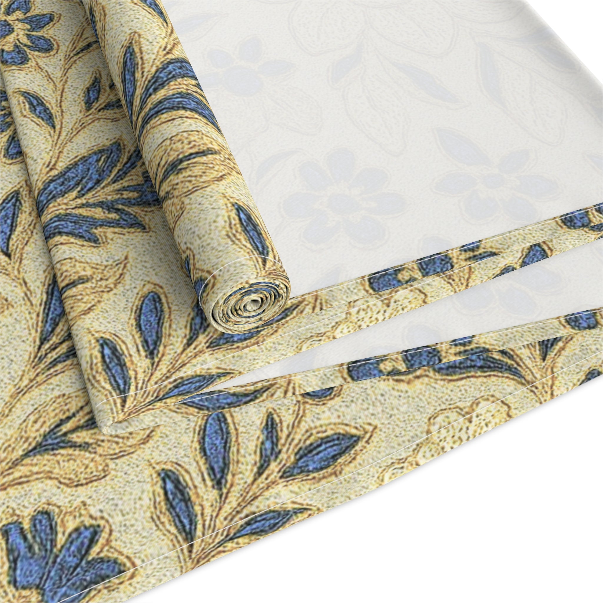 William Morris Table Runner - Vintage Floral Blue & Gold | BLUESKYDEZIGN