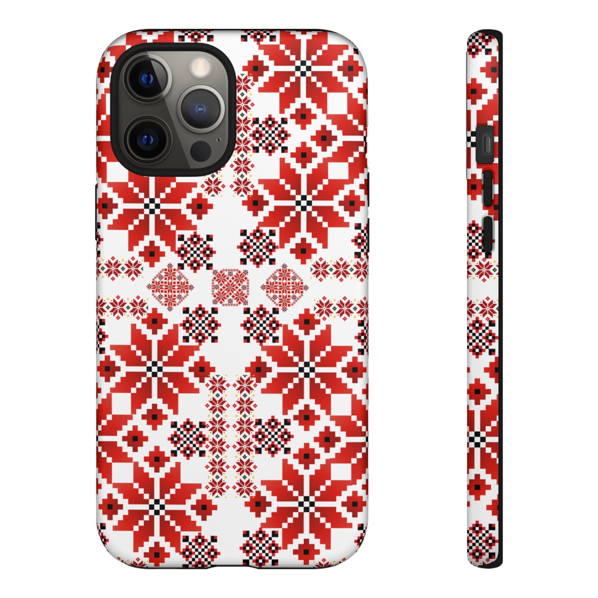 Ukrainian Embroidery Phone Case • Red Black Folk Pattern • Protective Slavic Geometric Cover for iPhone & Samsung