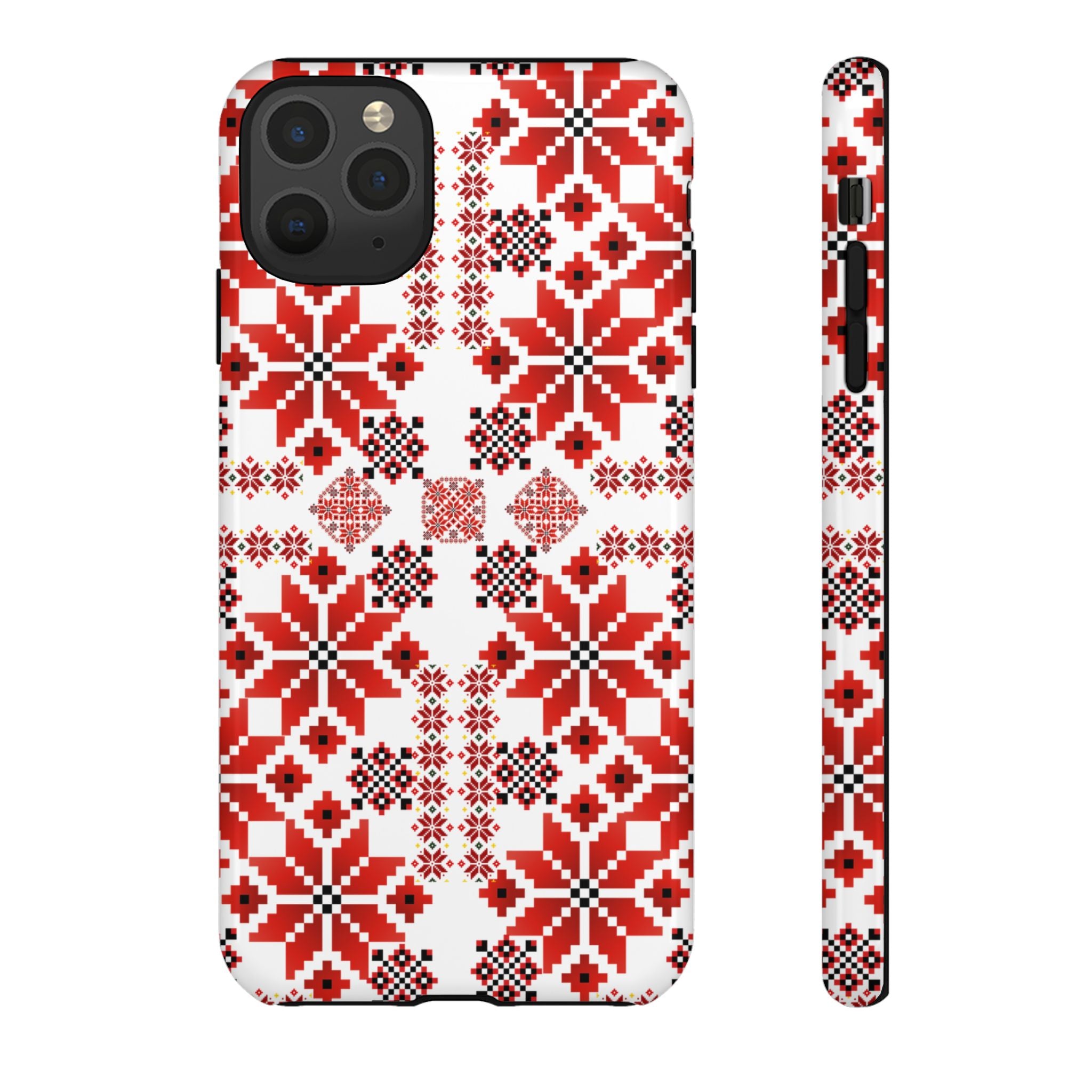 Ukrainian Embroidery Phone Case • Red Black Folk Pattern • Protective Slavic Geometric Cover for iPhone & Samsung
