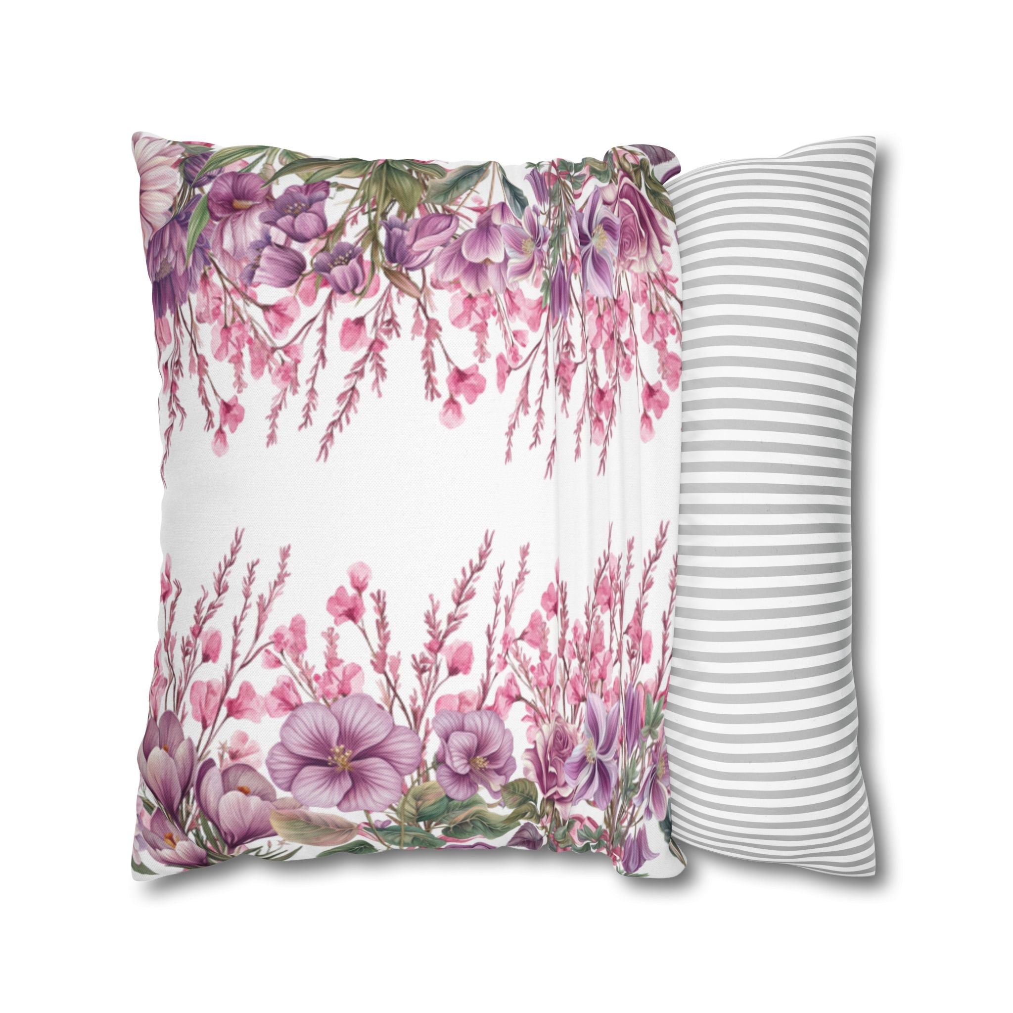 Spring Floral Pillowcase 1piece, Polyester Cushion Cover, Pink  Purple Flowers, Spring Home Decor