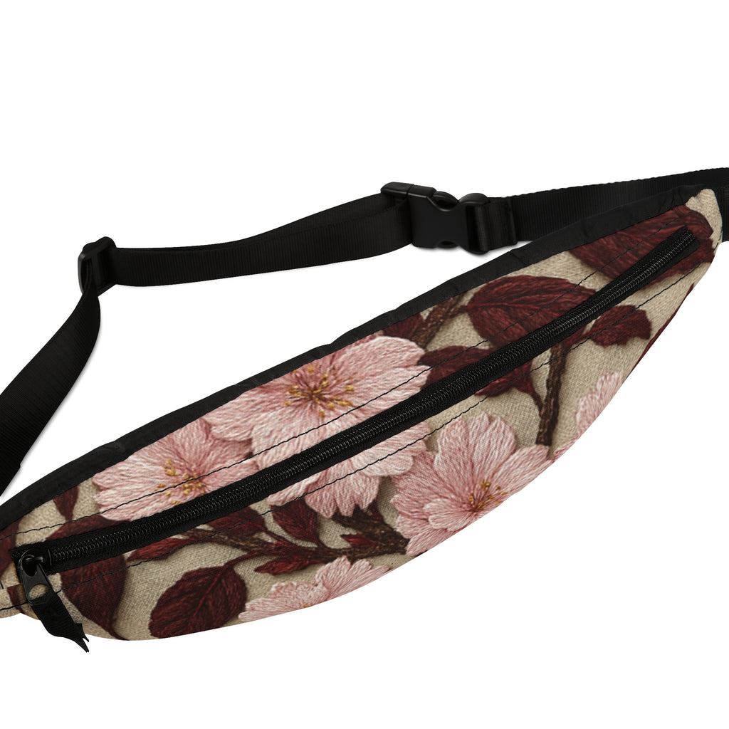 Sakura Noir Fanny Pack - Vintage Pink Cherry Blossom Waist Bag, Botanical Crossbody Purse, Gift for Her
