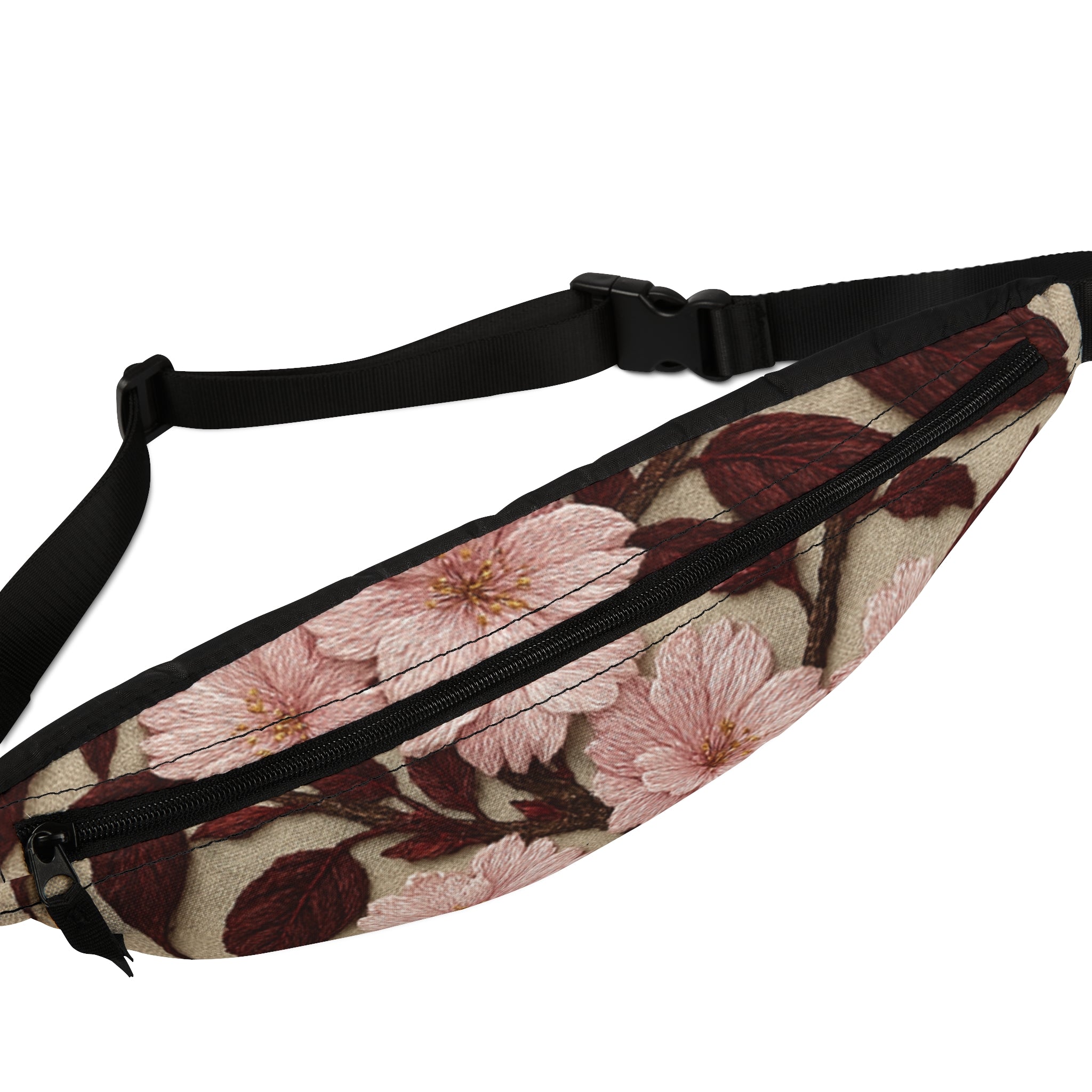 Sakura Noir Fanny Pack - Vintage Pink Cherry Blossom Waist Bag, Botanical Crossbody Purse, Gift for Her