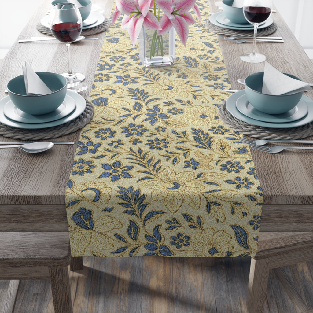 William Morris Table Runner - Vintage Floral Blue & Gold | BLUESKYDEZIGN