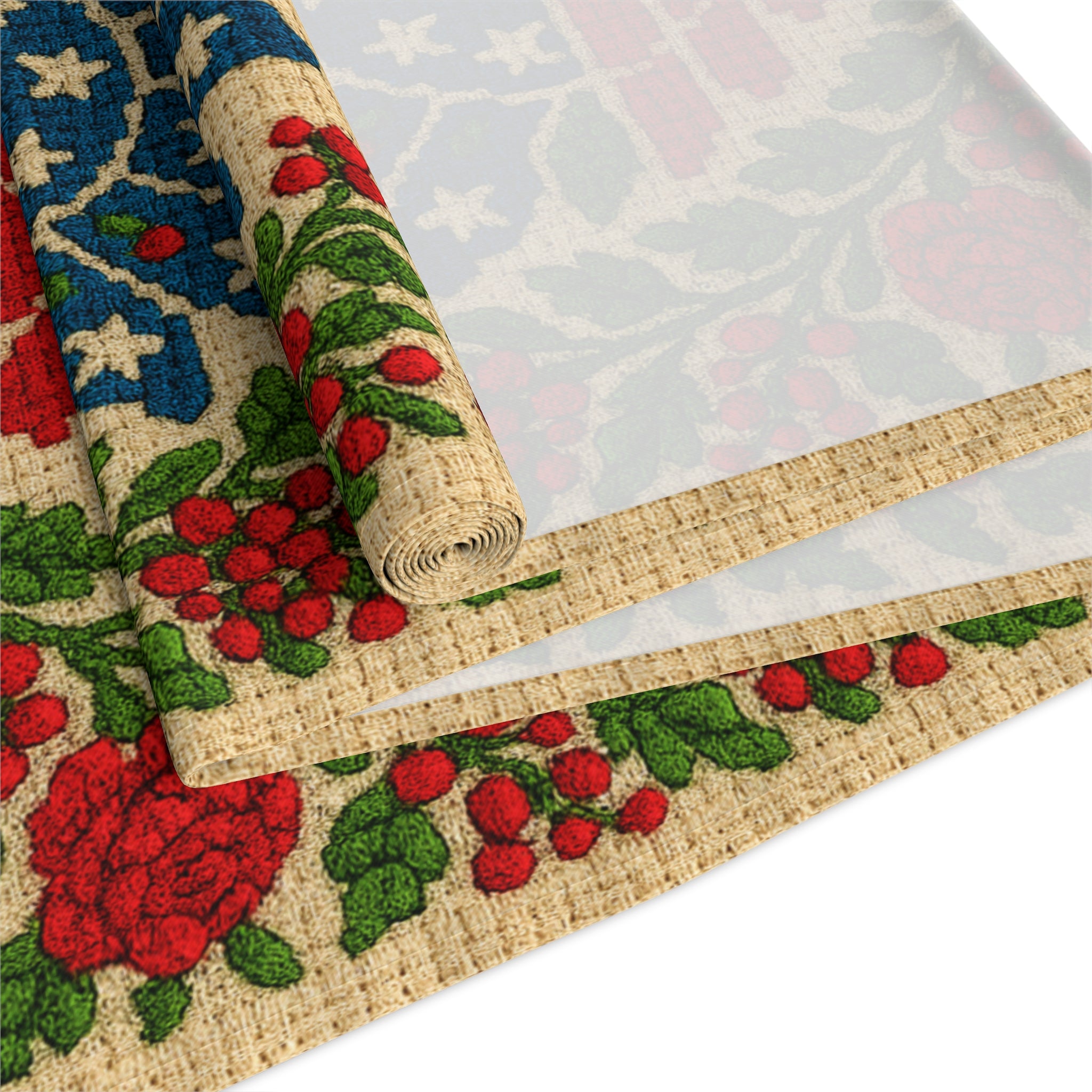 America 250 Floral Table Runner – Patriotic Medallion Design | Farmhouse & Americana Decor