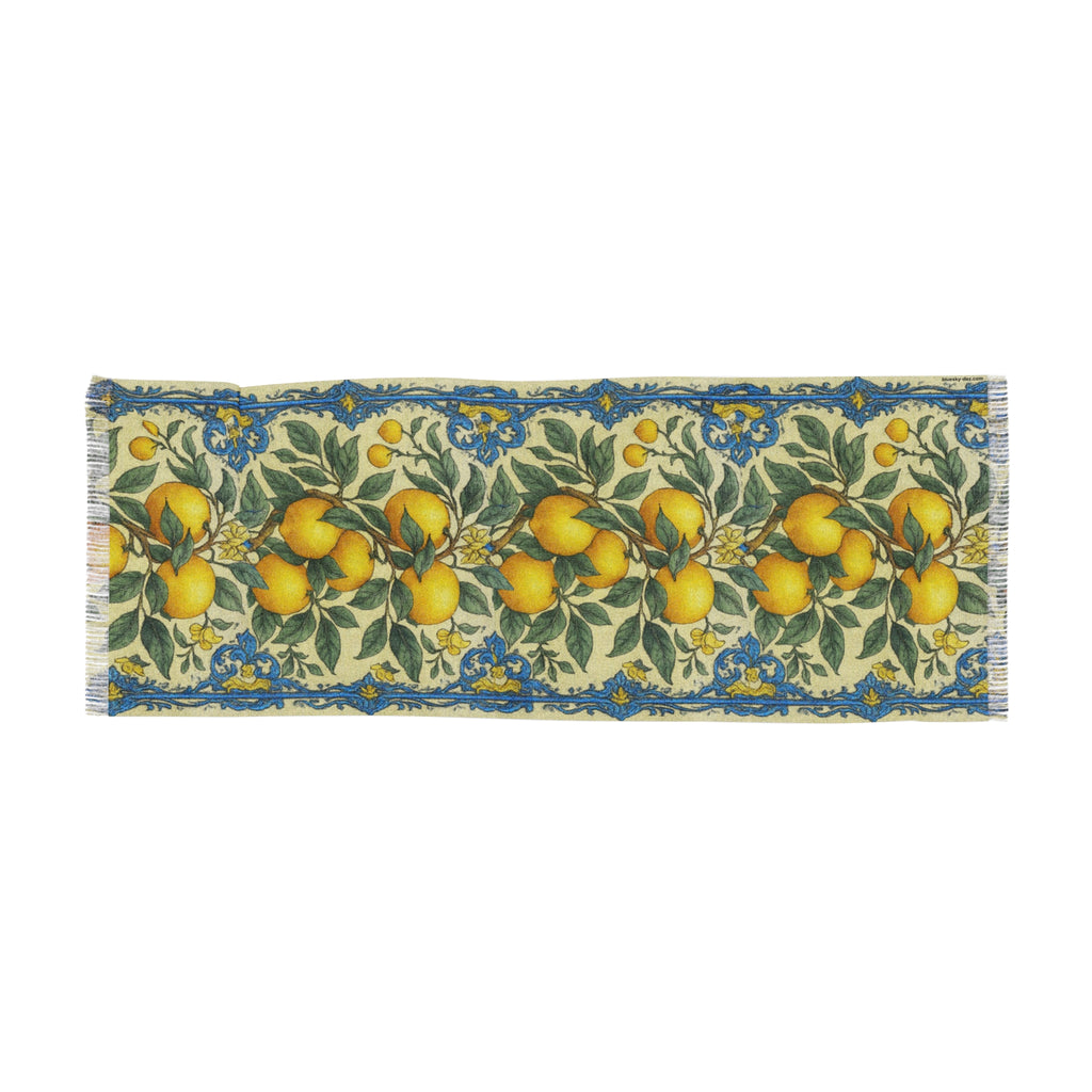 Citrus Riviera Lemon Botanical Scarf – Mediterranean Silk-Feel Lightweight Shawl & Wrap 27”×71”