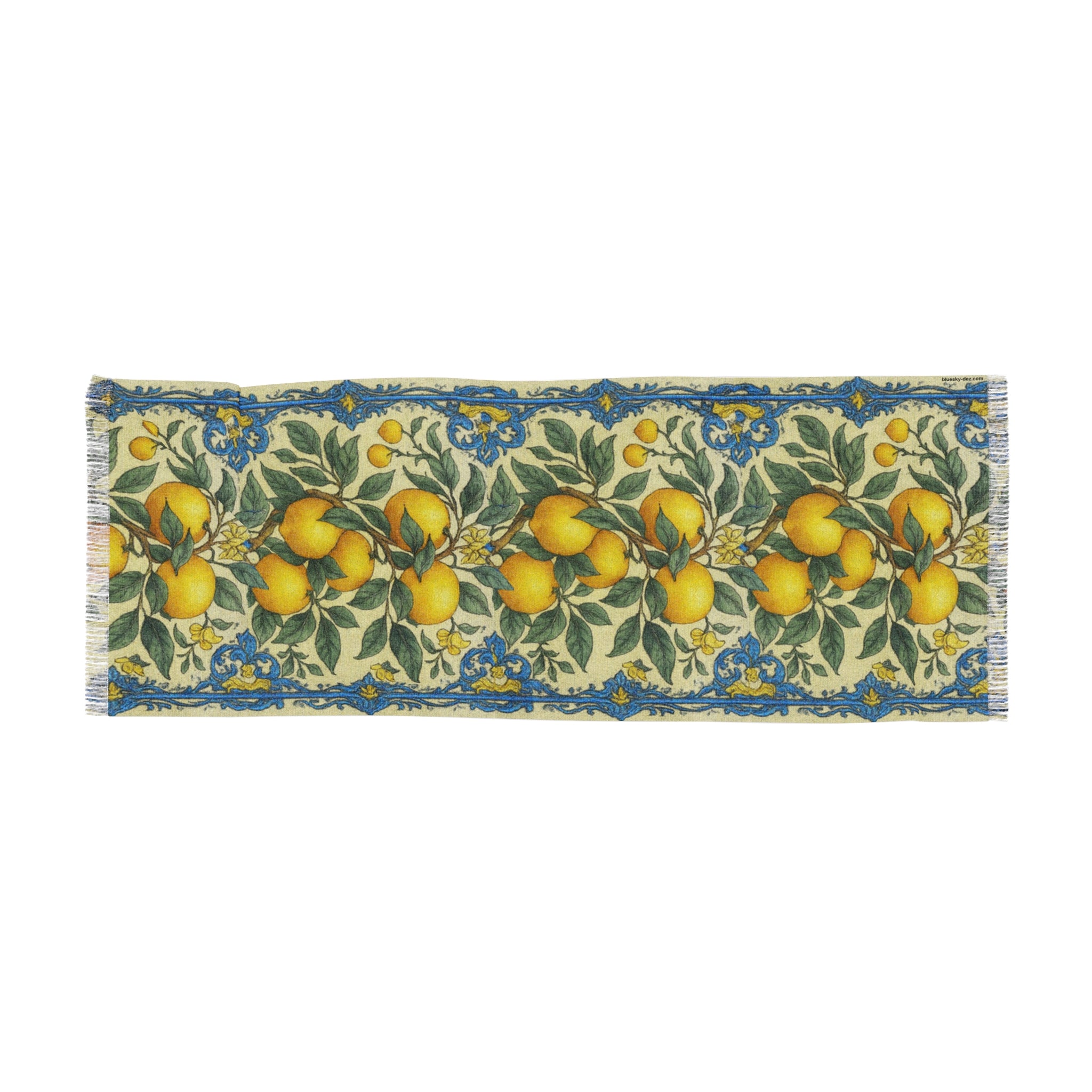 Citrus Riviera Lemon Botanical Scarf – Mediterranean Silk-Feel Lightweight Shawl & Wrap 27”×71”