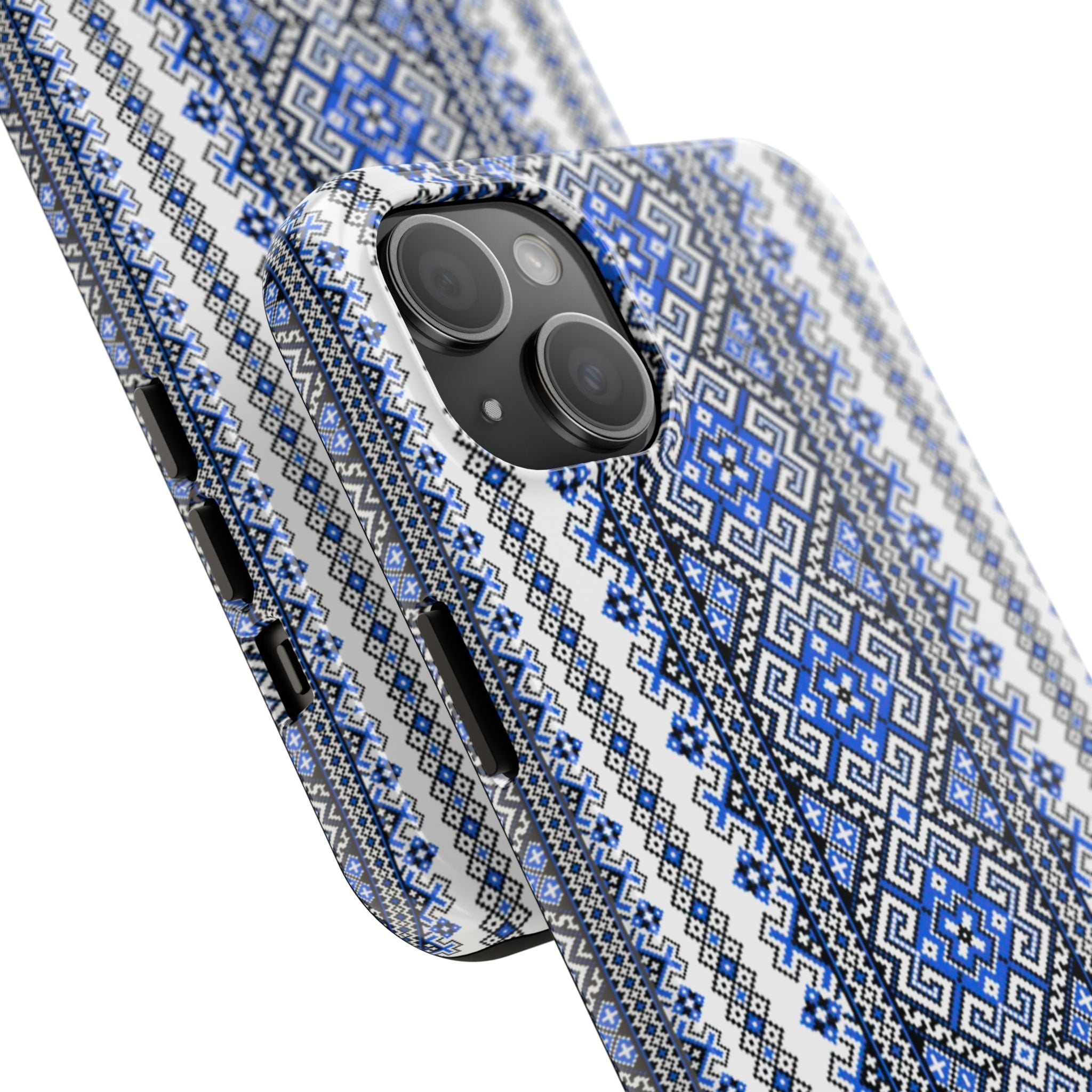 BLUESKYDEZIGN | Ukrainian Geometric Pattern Phone Case | Blue Black Folk Design iPhone Cover | Heritage Gift